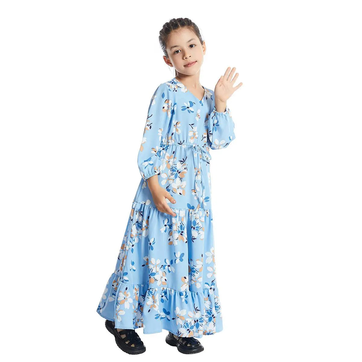 Elegant Floral Printed Middle Eastern Arab Abaya Dress for Women - Modest Islamic Fashion #25621 | Perfect for Prayer, Eid, and Special Occasions