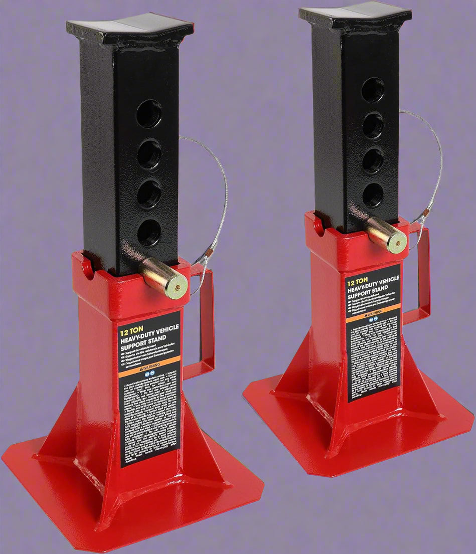 12 Ton Heavy Duty Jack Stands Set – Adjustable Pin, Welded Steel, 18.11