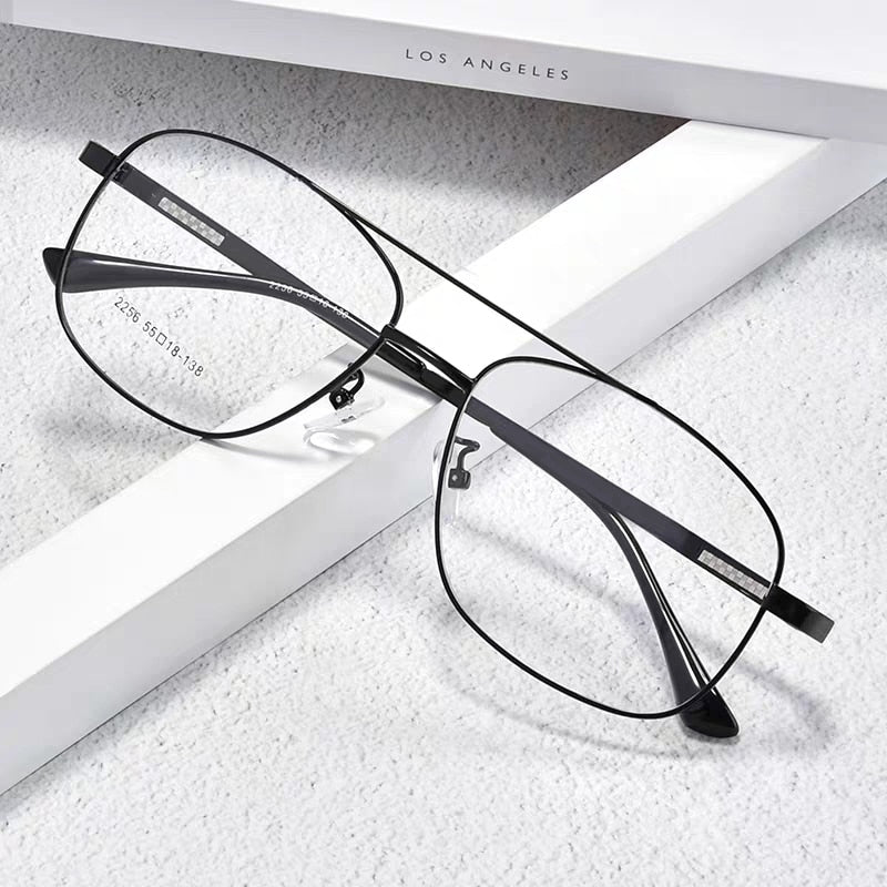 Bclear Men's Full Rim Big Square Double Bridge Alloy Eyeglasses S2256 - Stylish Reading Glasses for Work & Everyday Use