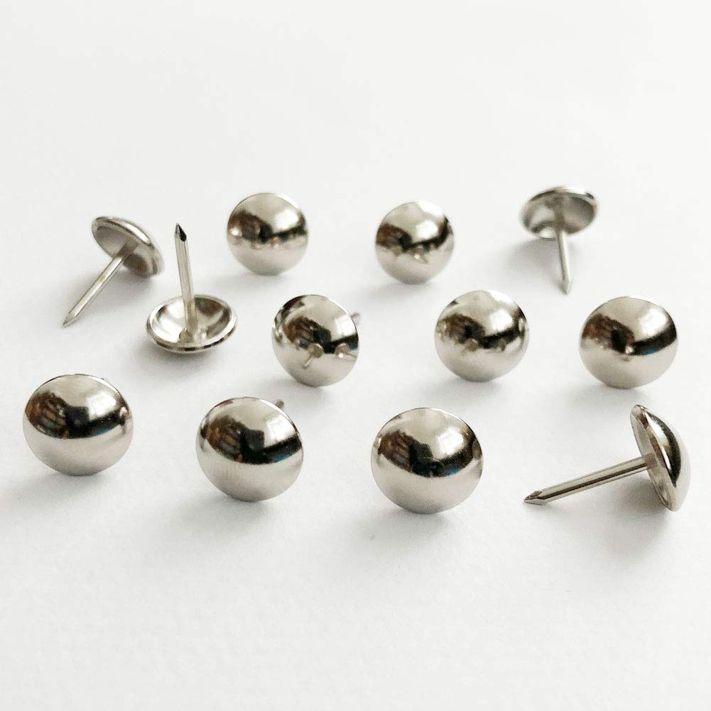 500pcs Nickel Upholstery Tacks - D11mm x L17mm Decorative Furniture Nails for Sofa, Wooden Furniture & DIY Projects - Hobnail Thumb Tacks for Home Decor & Upholstery Repair (Nickel Finish)