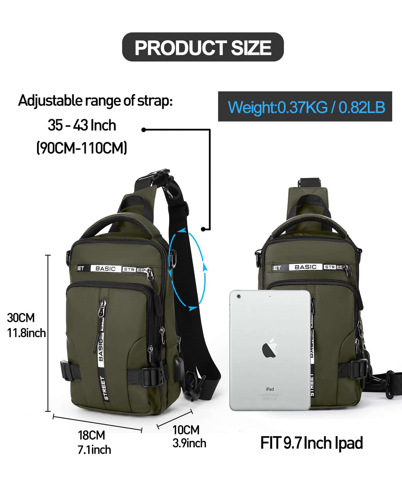 Lightweight Black Sling Crossbody Backpack - Adjustable Shoulder Bag for Men & Women - Perfect for Travel, Gym, Hiking & Everyday Use