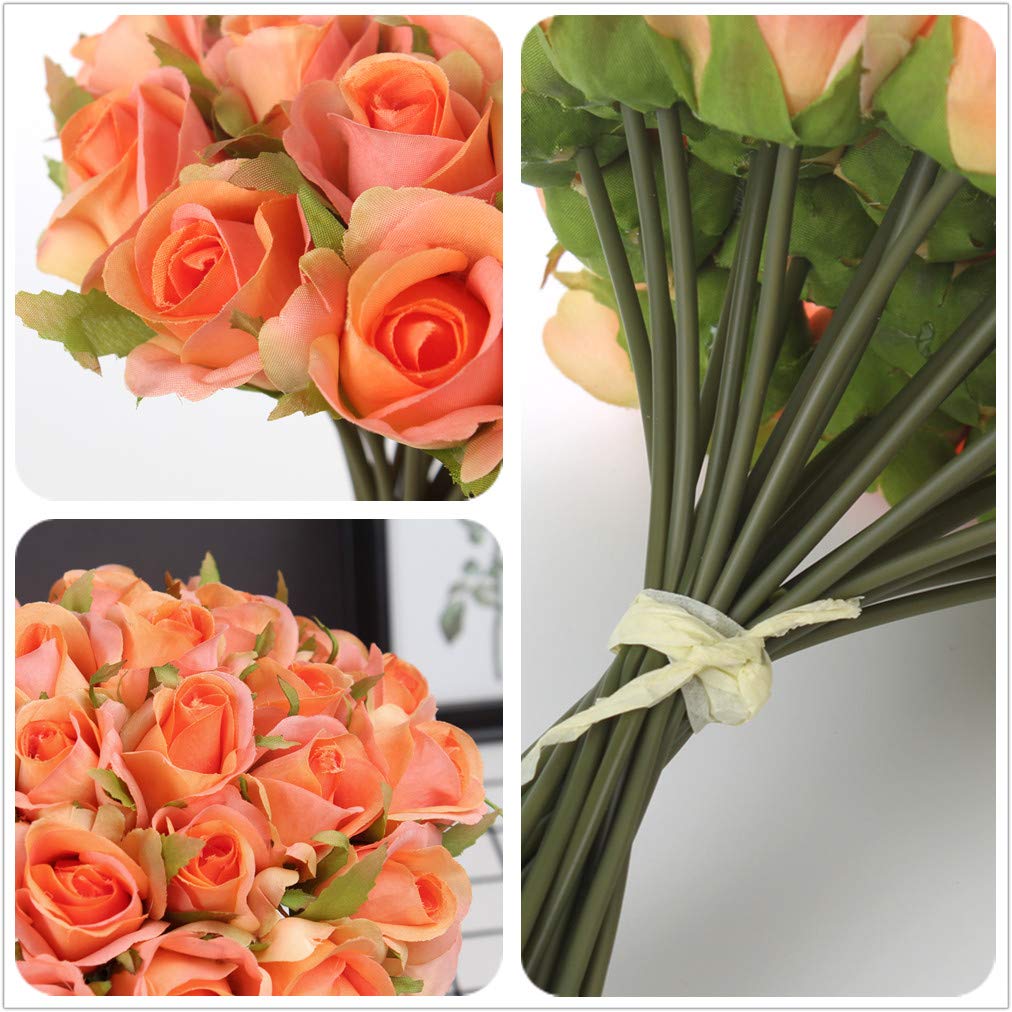 Artificial Rose Flowers - 26 Heads Ivory Bridal Bouquet for Wedding, DIY Floral Arrangement, Home & Hotel Decoration (Orange) | Perfect for Wedding Centerpieces, Bridal Showers, Party Decor & Room Styling