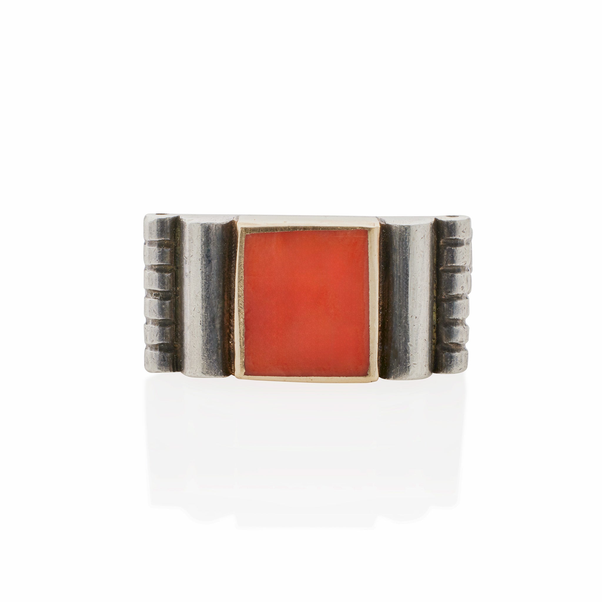 Vintage Jean Després Silver and Coral Ring - Handcrafted Art Deco Jewelry for Women | Perfect for Weddings, Parties & Special Occasions
