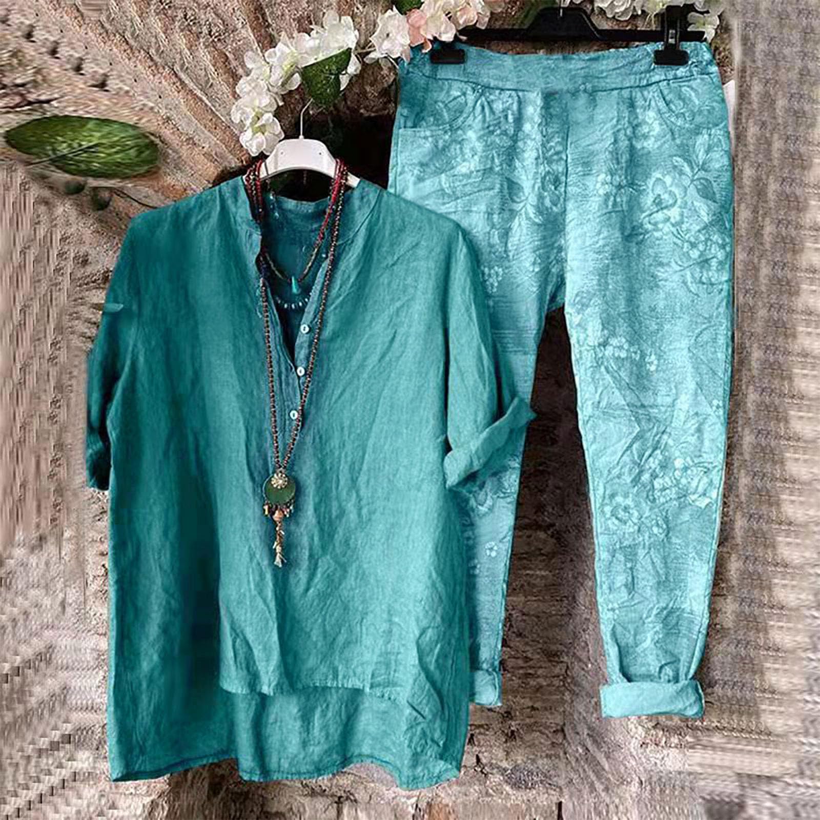Oelaio Women's 2-Piece Lounge Set - Pink Old Money Style Outfit & Matching Shorts | Tropical Vacation Wear, Casual Sweatsuit for Home, Beach & Relaxation