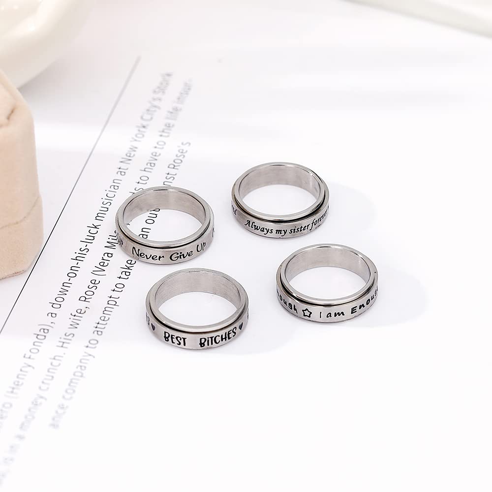 Stainless Steel Spinner Ring for Women & Men - Anxiety Relief Fidget Ring, Stress Relieving Therapy Jewelry, 'I Am Enough' Inspirational Promise Ring (Size 5-10) - Perfect for ADHD, Anxiety & Focus at Work or School
