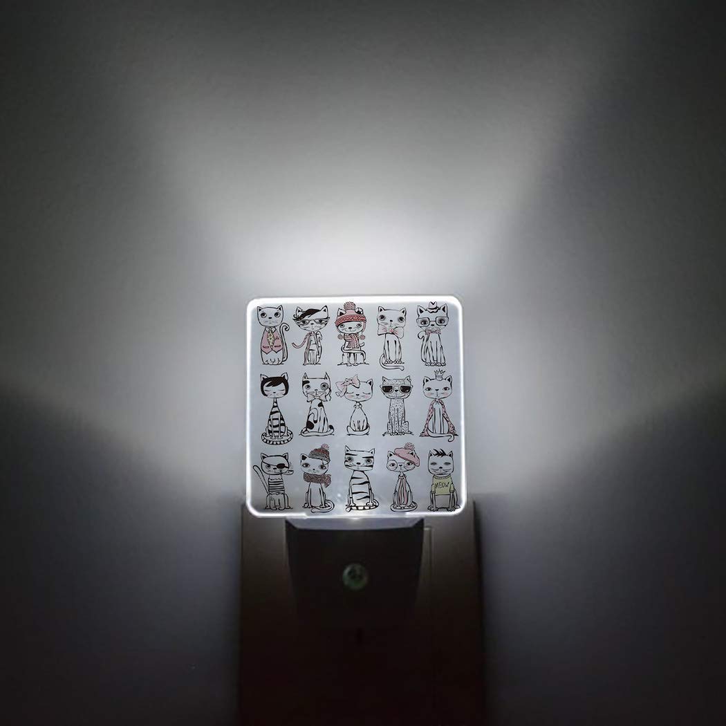 LED Night Light for Kids - Plug-in Wall Lamp with Dusk-to-Dawn Sensor, Hand-Painted Cat Design for Nursery, Bedroom, Bathroom & Hallway | Safe & Energy-Efficient Nightlight for Children's Rooms, Stairways & Home Decor