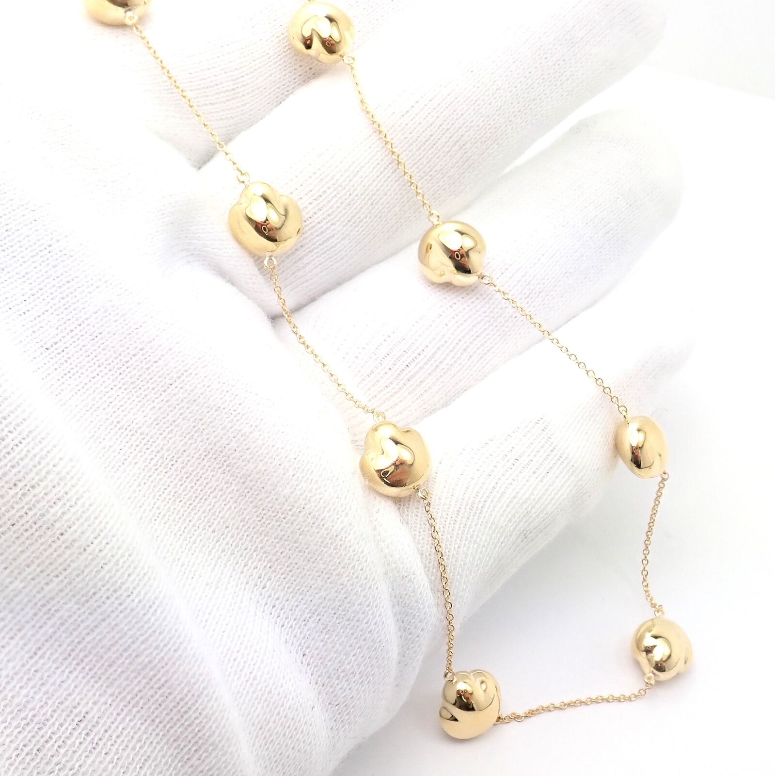 Authentic Tiffany & Co Peretti 18k Yellow Gold Vintage Bean Necklace - 14.5 Inch Elegant Jewelry for Women, Perfect Gift for Anniversary, Birthday & Special Occasions