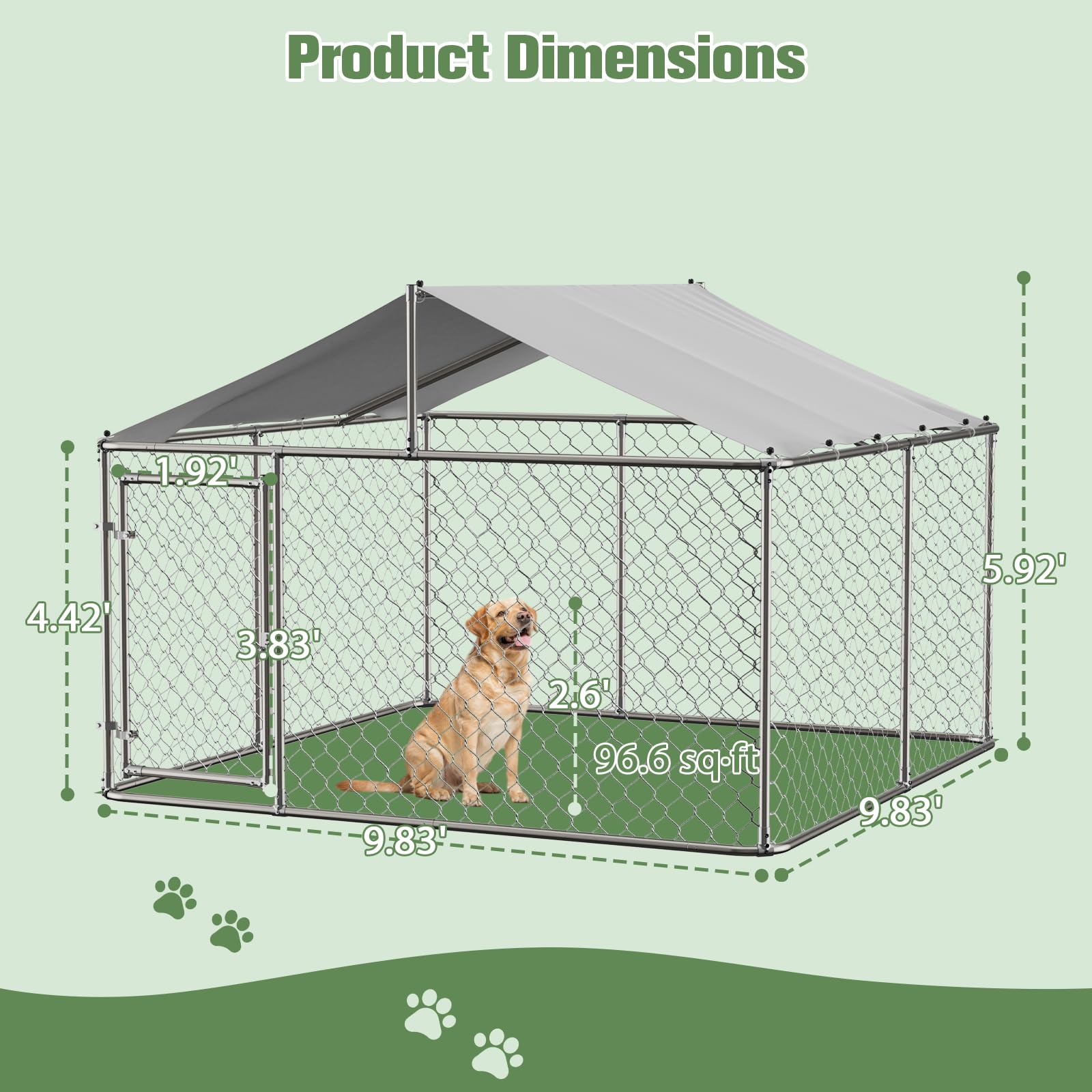 10×10FT Extra Large Heavy Duty Outdoor Dog Kennel with Roof Cover - Chain Link Dog House Cage Playpen with Lockable Door for Backyard - Perfect for Large Breed Dogs, Pet Safety & Outdoor Playtime