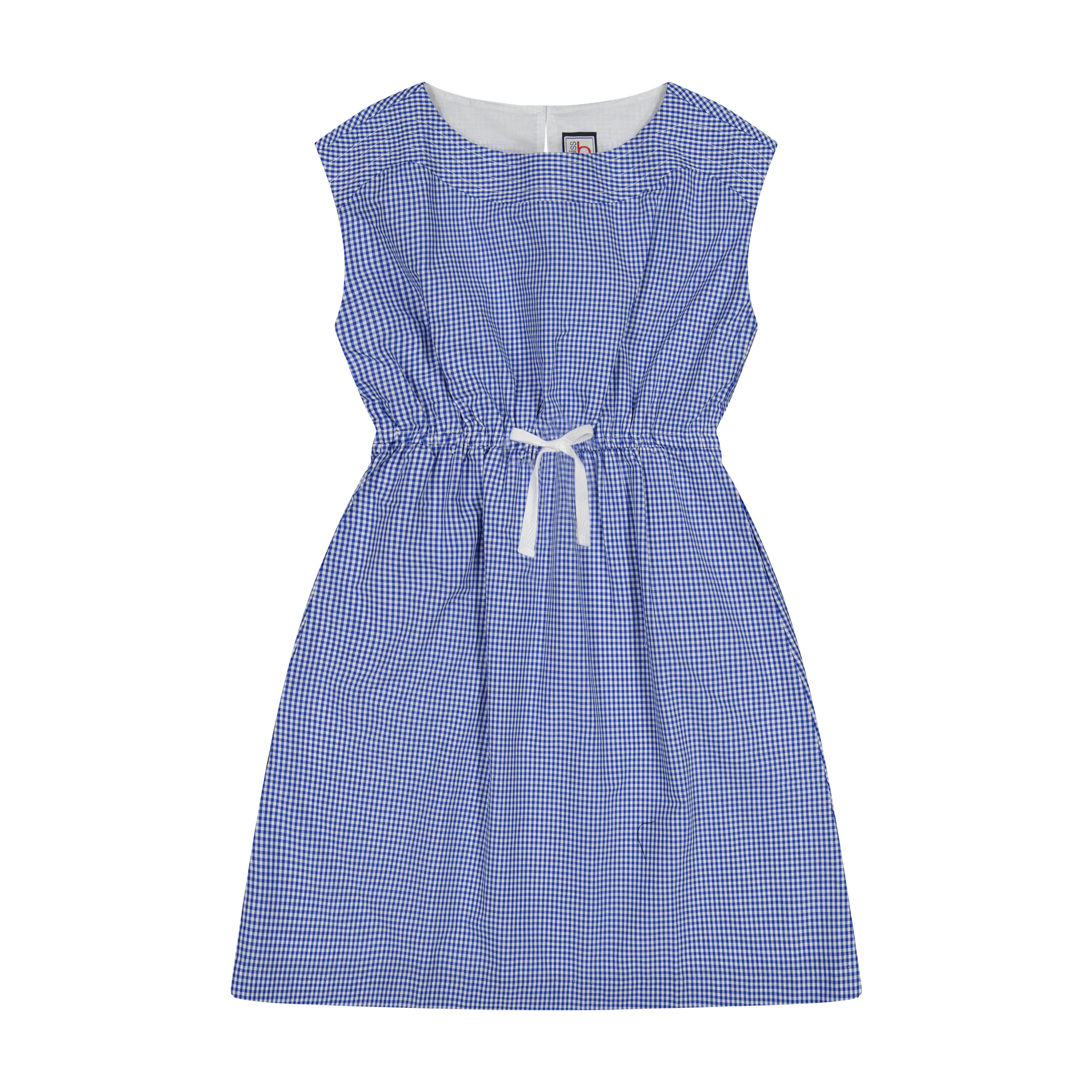 Izzy Drawstring Dress - Blue Mini Check Floral Print, Casual Summer Sundress for Women, Perfect for Beach, Vacation & Outdoor Activities