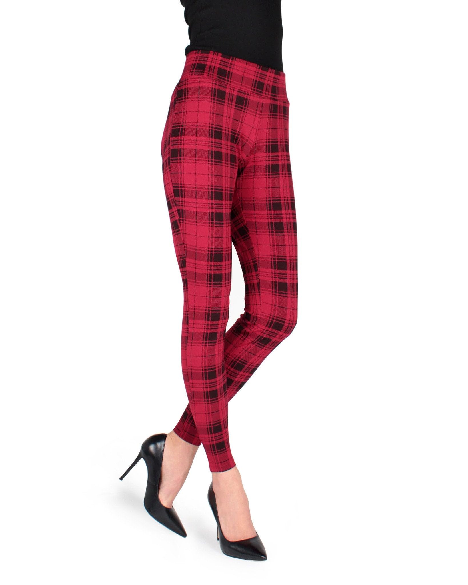 SlimMe Women's High Waist Tartan Shaping Leggings - Tummy Control Workout Leggings for Yoga, Running & Casual Wear