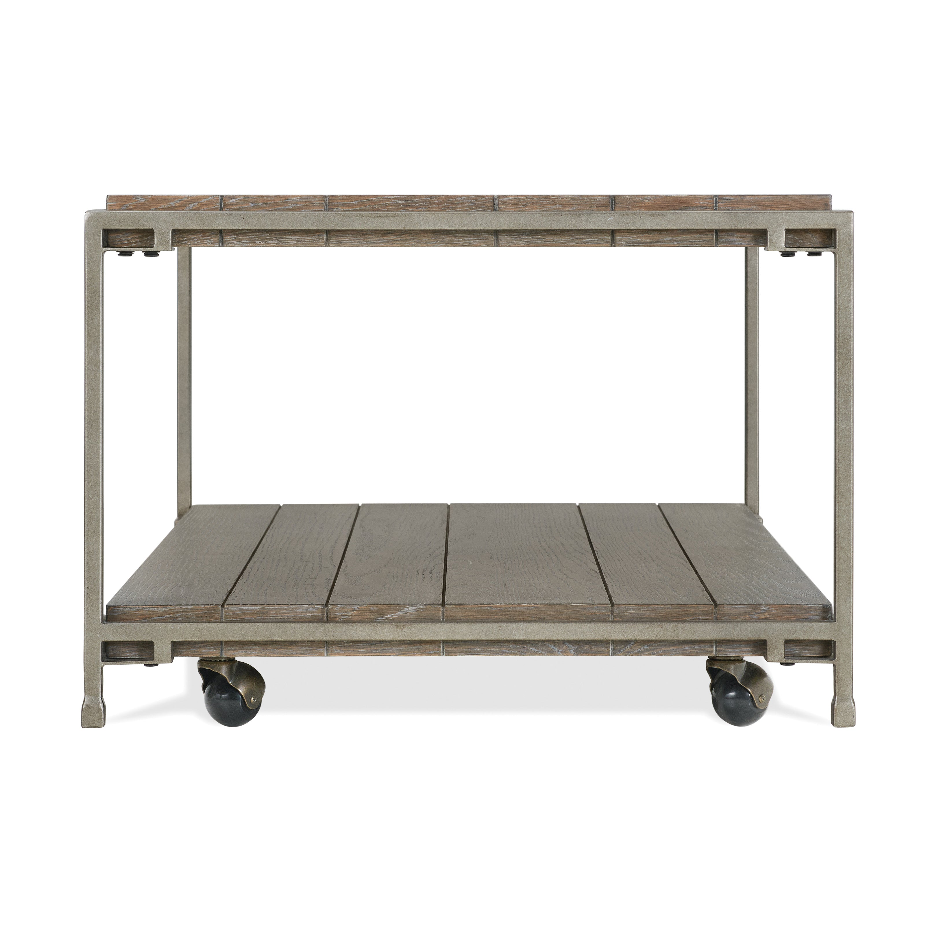 Roundhill Furniture Corbeta Metal Frame Wood Coffee Table with Casters - Modern Living Room Center Table for Home Decor, Office, and Lounge Spaces