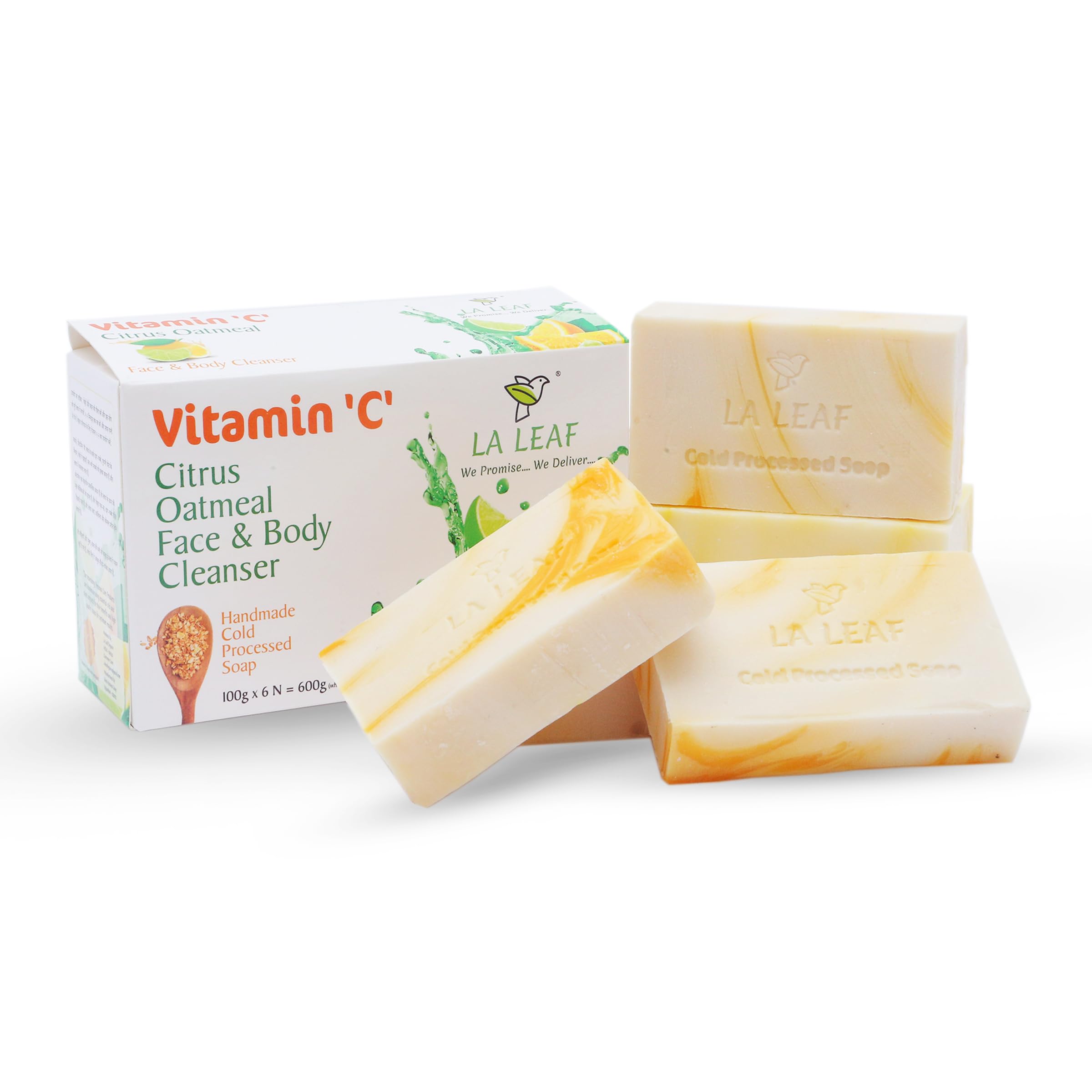 Organic Vitamin C Citrus Oatmeal Soap Bar - Cold Processed Handmade with Orange & Lime Essential Oils, Rice Extract - 8-Piece Combo Pack (100g Each) - Natural Skincare for Face & Body - Perfect for Dry Skin, Acne Treatment & Daily Cleansing