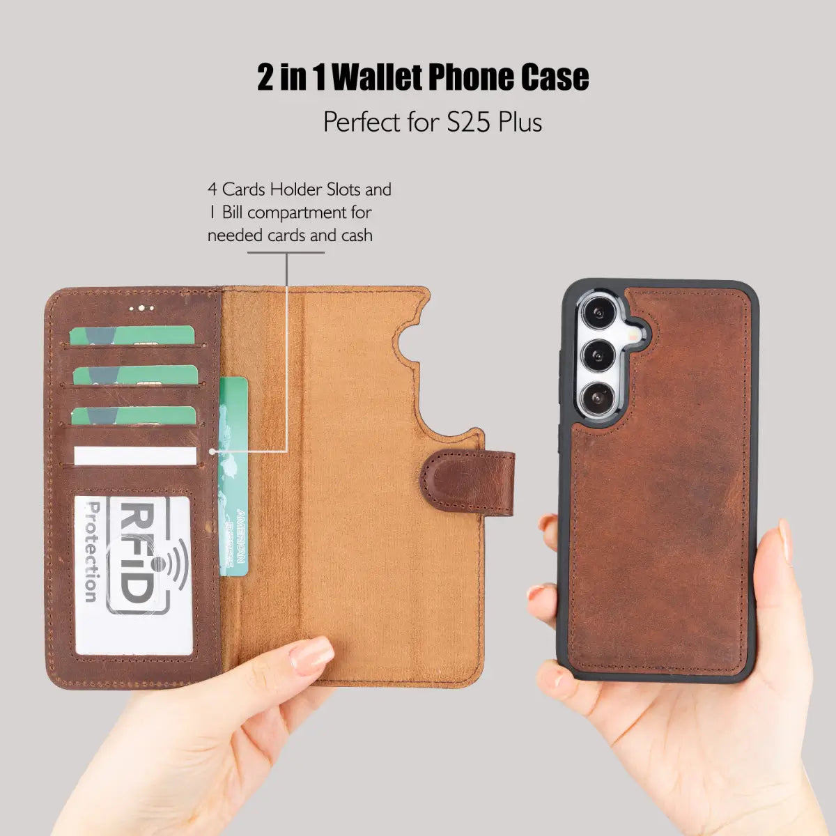 Distressed Brown Magnetic Leather Wallet Case for Samsung Galaxy S25 Plus - Slim Protective Cover with Card Holder & RFID Blocking - Perfect for Everyday Use, Travel & Business (Galaxy S25 Plus)