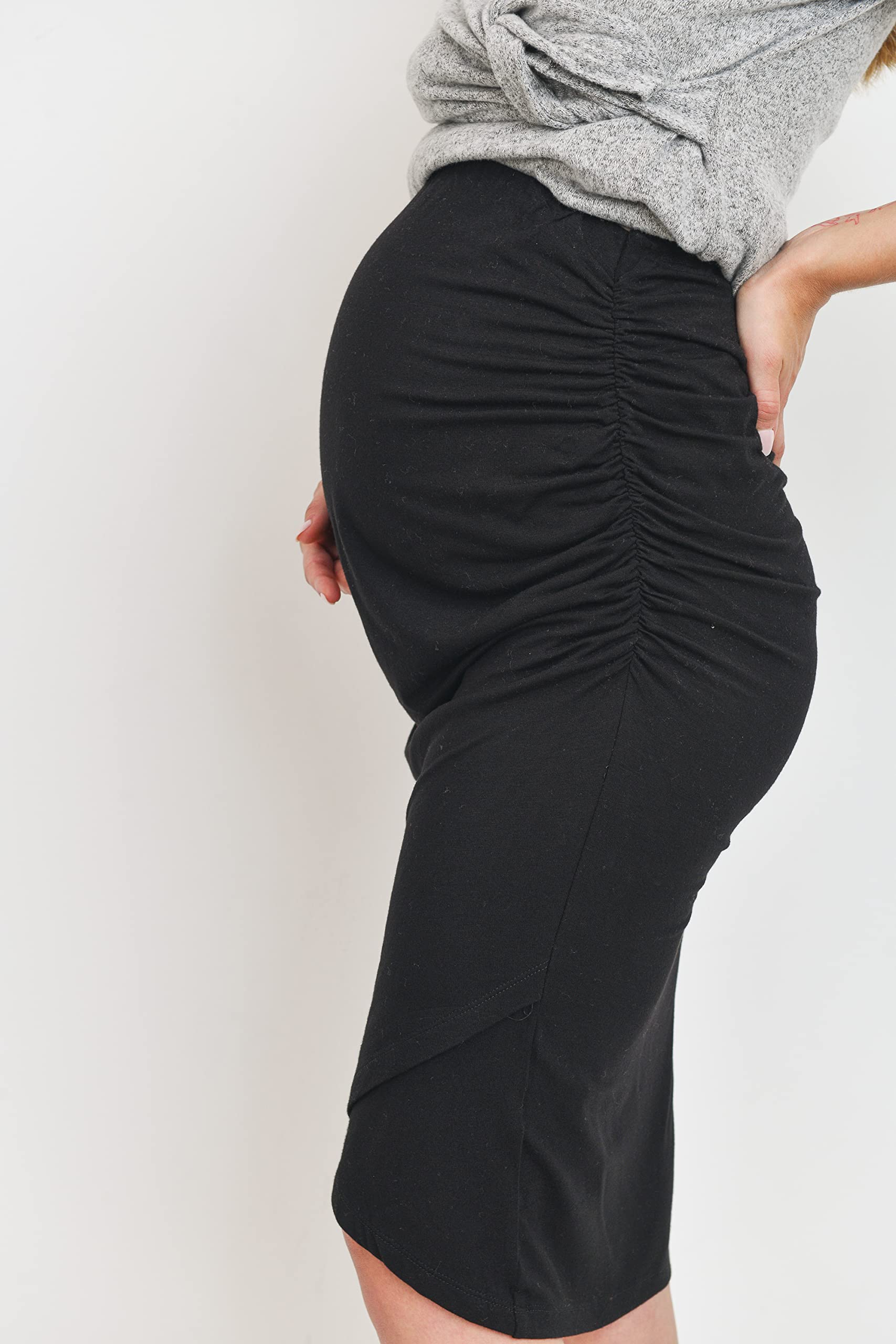 Stretchy High Waist Ruched Tulip Maternity Skirt for Women - Comfortable Pregnancy Skirt for Work, Casual Wear & Baby Showers