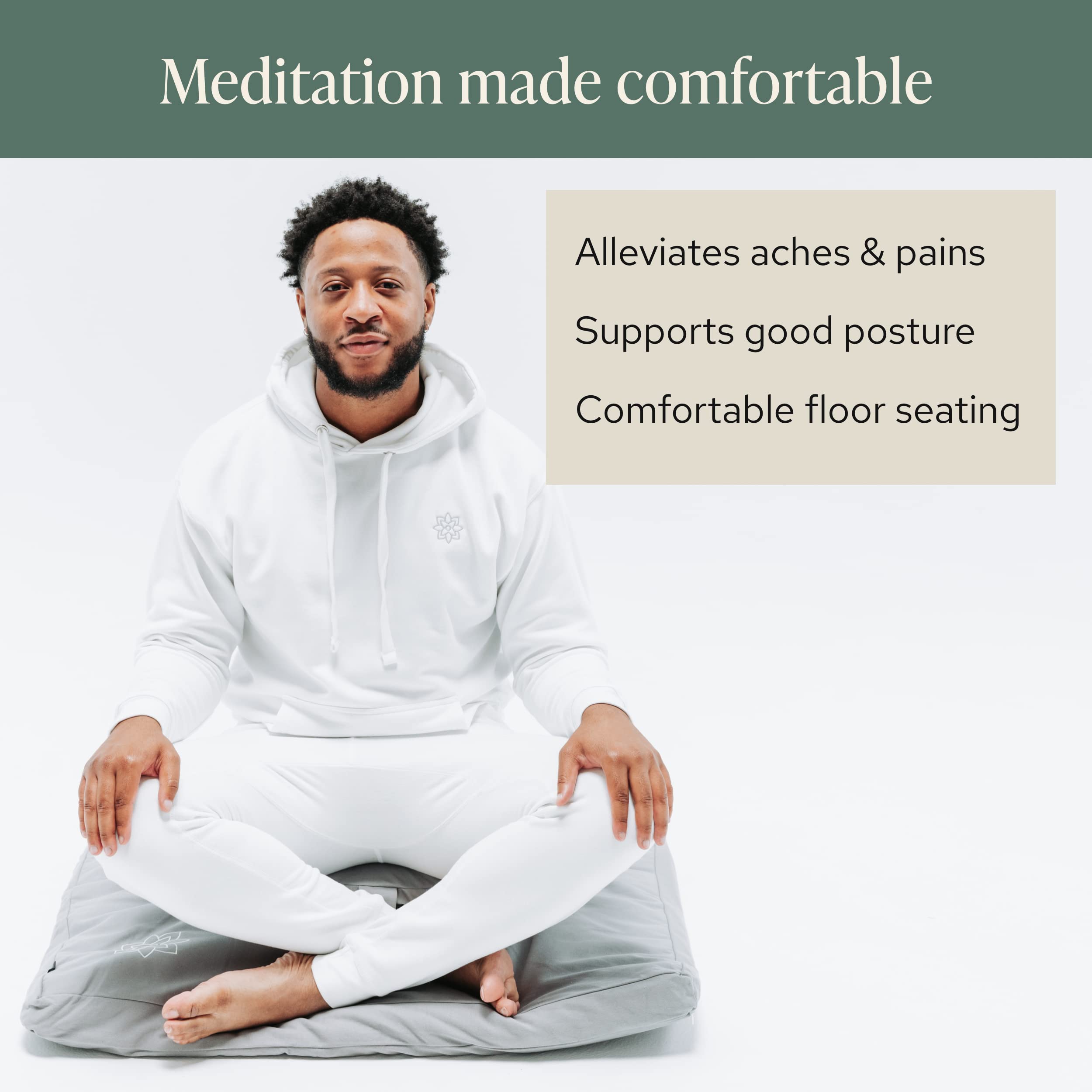 Mindful & Modern Meditation Cushion and Zabuton Mat Set - 100% Cotton Yoga Pillow with Buckwheat Filling - Slate Grey Zafu Floor Cushion & Rectangular Mat for Meditation, Yoga, and Home Decor