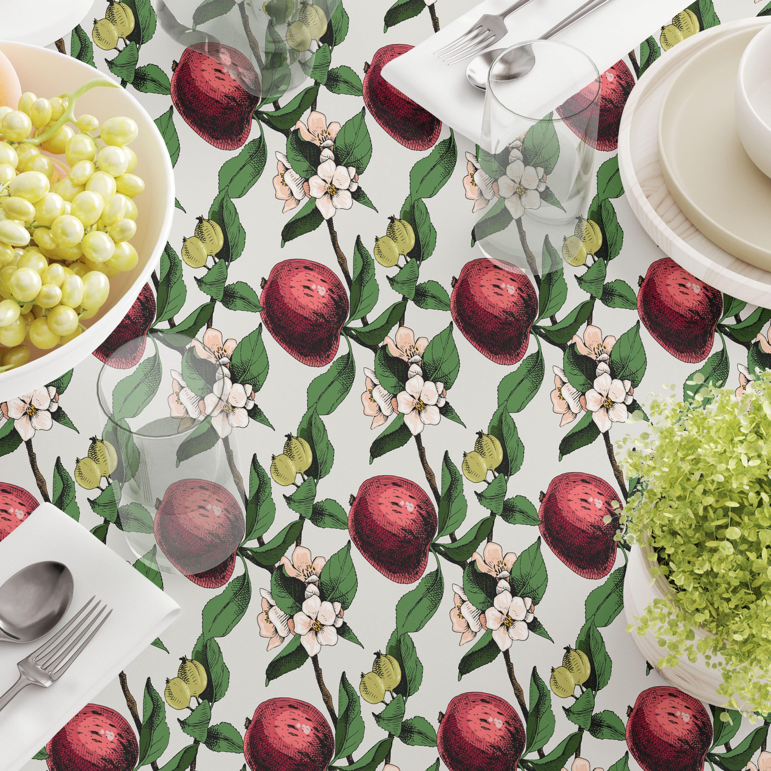 Machine Washable 100% Milliken Polyester Fabric Tablecloths, Table Runners & Napkins - Durable Outdoor/Indoor Dining Decor with Apples in Branches Design (108