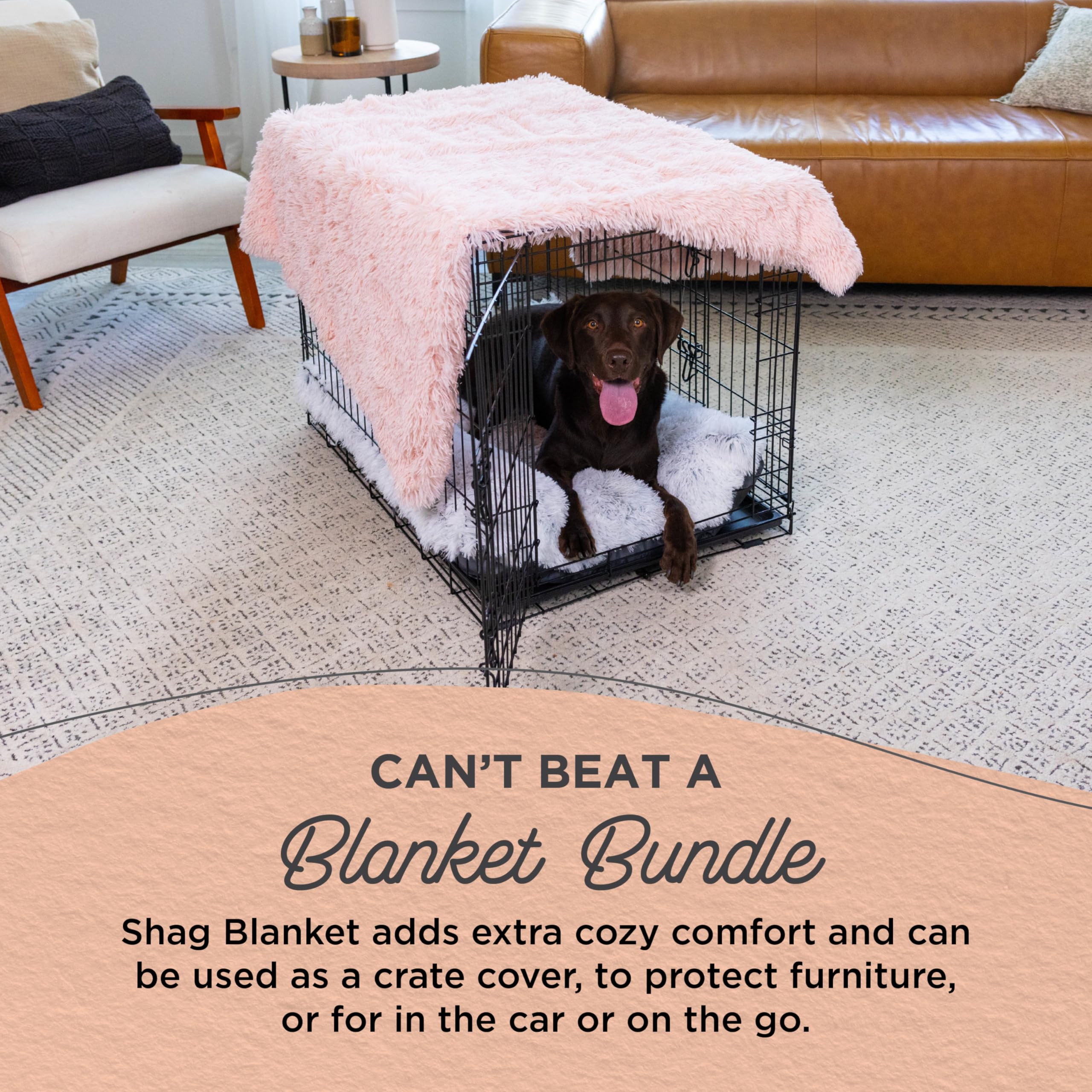 Best Friends by Sheri Bundle Set - Original Calming Shag Donut Cuddler Pet Bed for Cats & Dogs + Soft Cotton Candy Pink Throw Blanket, Large 36