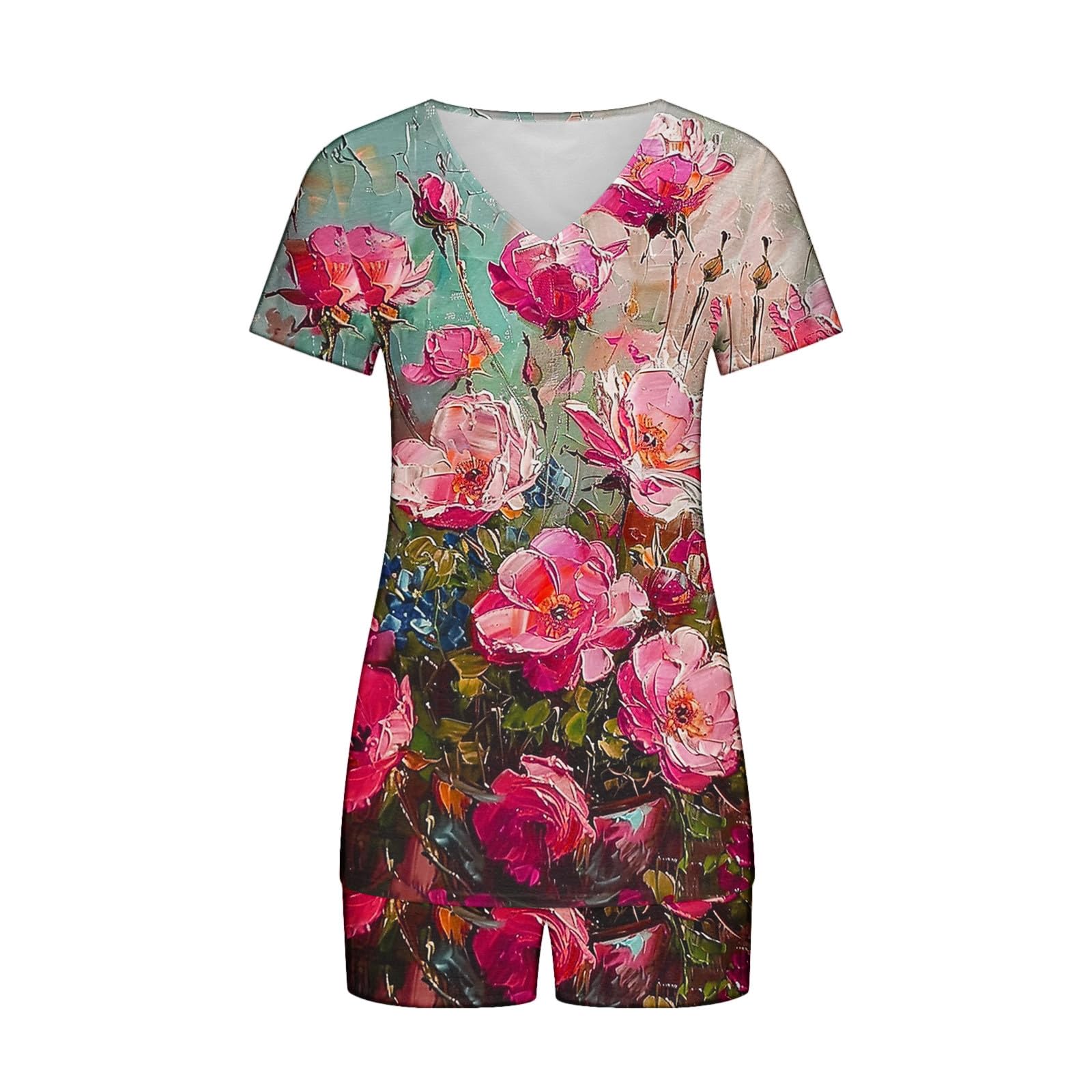 Trendy 2024 Women's 2-Piece Boho Floral Pajama Set - Comfy Sleepwear for Summer & Travel