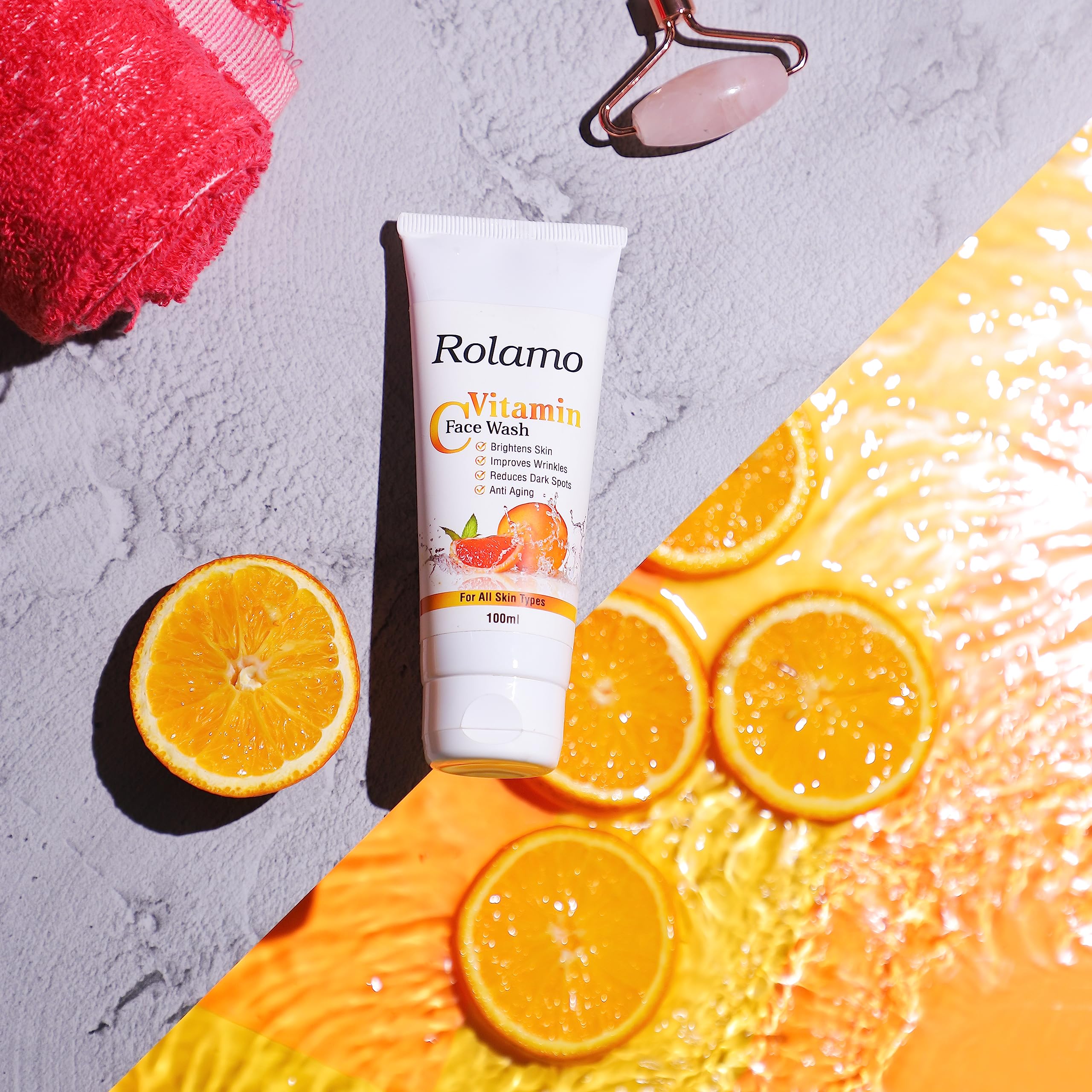 Rolamo Vitamin C & Green Tea Skincare Set - Vitamin C Face Wash 100ml + Brightening Serum 30g for Glowing Skin | Daily Cleansing & Anti-Aging Routine
