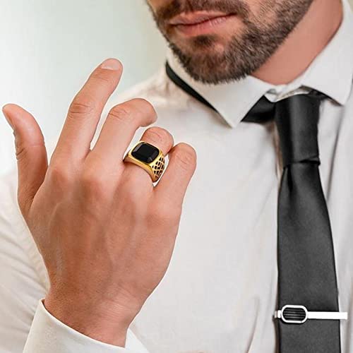Black Onyx Signet Ring for Women & Men - Gold Black Square Onyx Gemstone Ring, Pinky Ring - Perfect Valentine's Day Gift for Him or Her - Ideal for Weddings, Anniversaries & Formal Occasions
