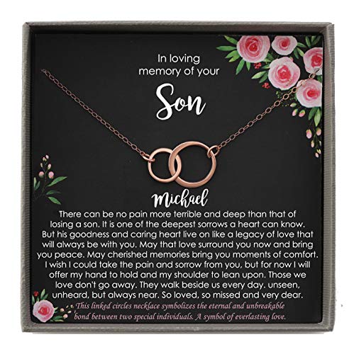 Sympathy Gifts for Loss of Son - 2 Interlocking Circles Memorial Necklace with Heartfelt Message | Comforting Bereavement Jewelry for Grieving Mothers