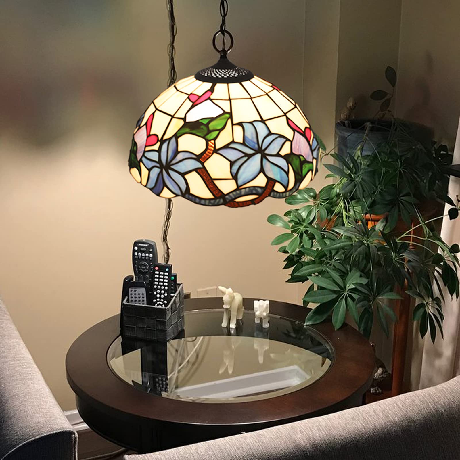Kiven Style Plug-in Pendant Light with 15ft Hanging Cord & In-Line Dimmer Switch - Adjustable Swag Lamp for Dining Room, Living Room, Bedroom, Porch, Kitchen Island & Home Decor
