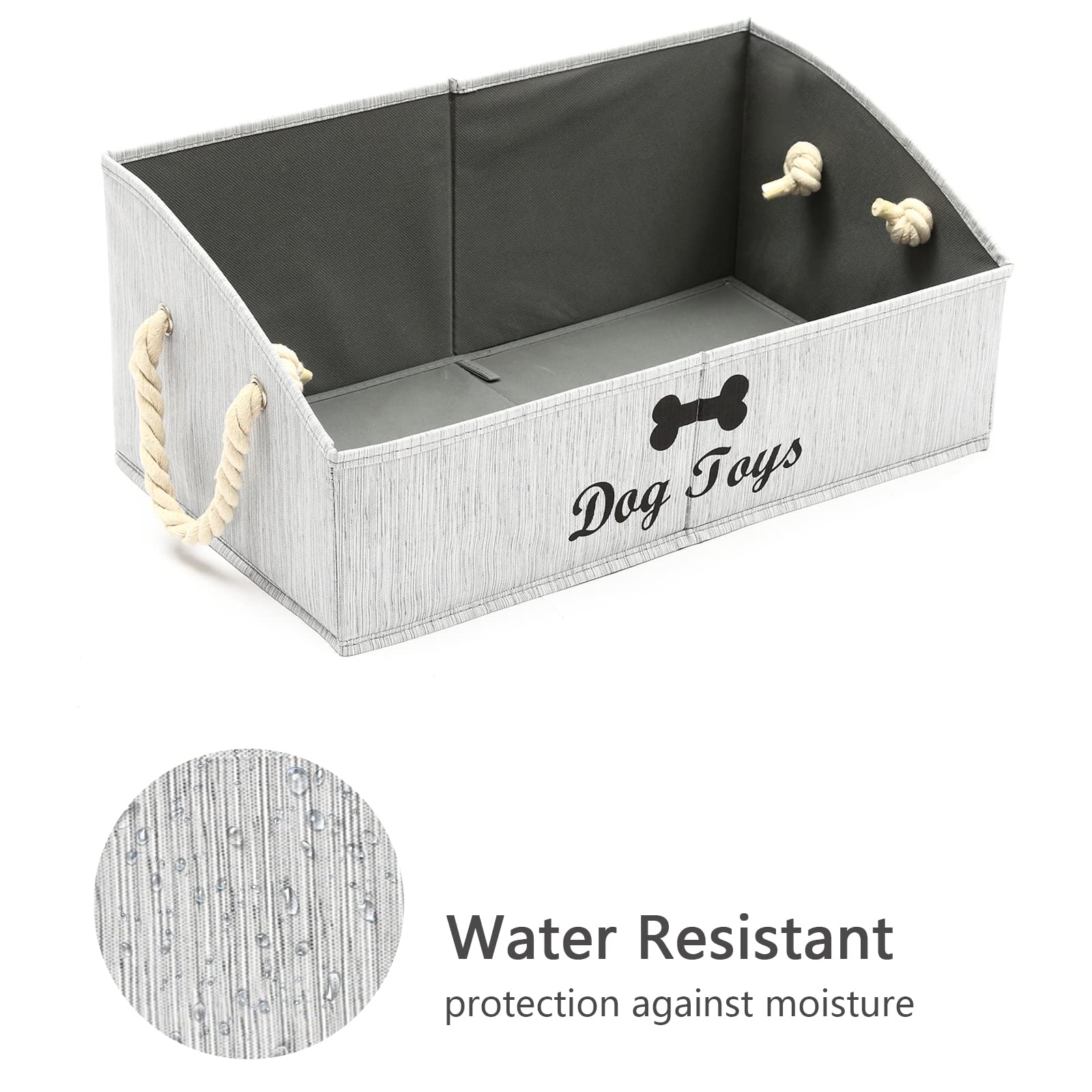 Geyecete Large Foldable Dog Toy Storage Bin - Collapsible Fabric Trapezoid Organizer Box with Woven Rope Handle for Shelves | Pet Clothes & Accessories Organizer | Perfect for Dog Toys, Leashes & Grooming Supplies (Gray-Dog Pattern)