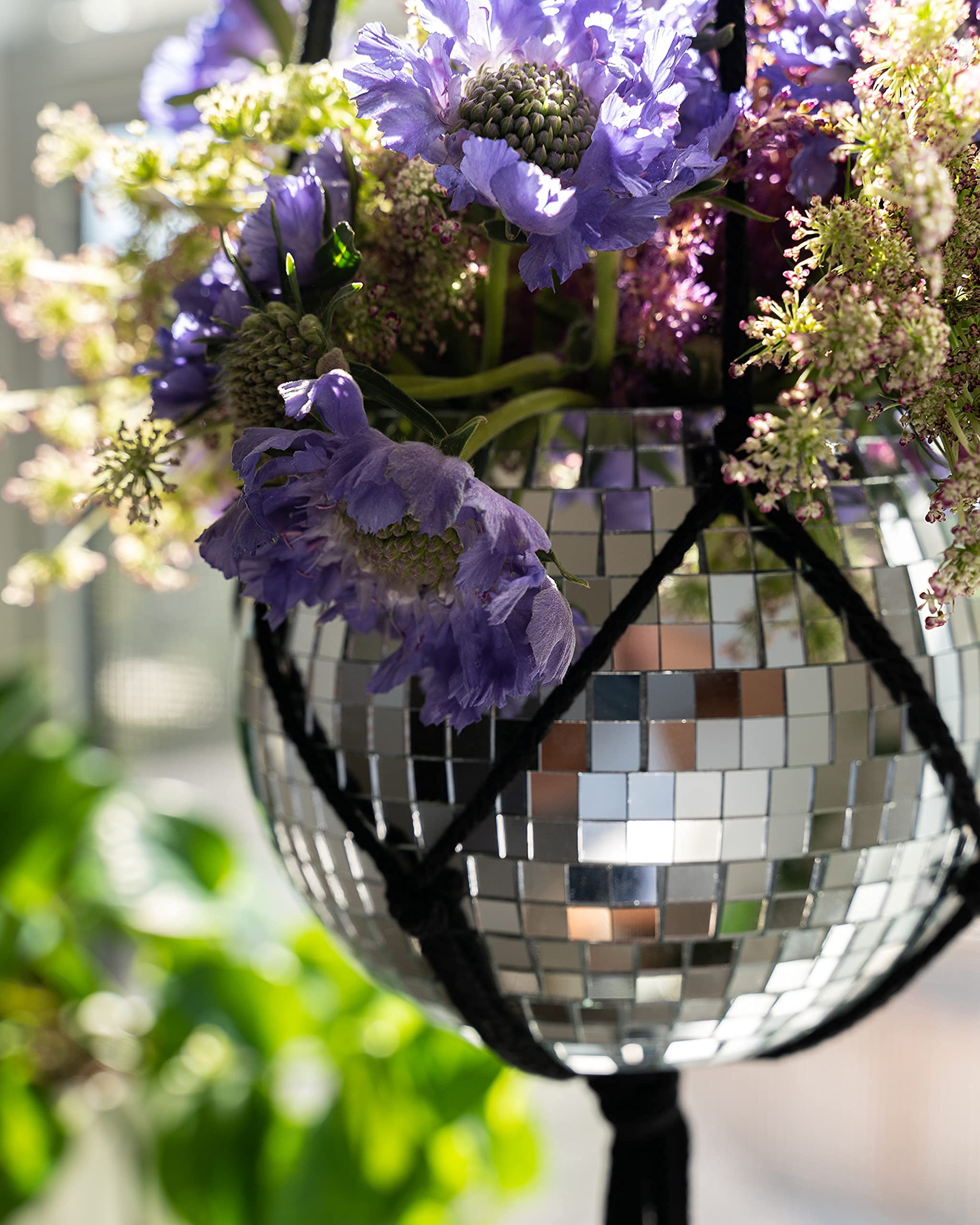 8 Inch Hanging Disco Ball Planter with Acrylic Stand & Macrame Hanger - Modern Home Decor for Living Room, Bedroom, Office - Perfect for Plants, Succulents, or Decorative Display (Includes 6