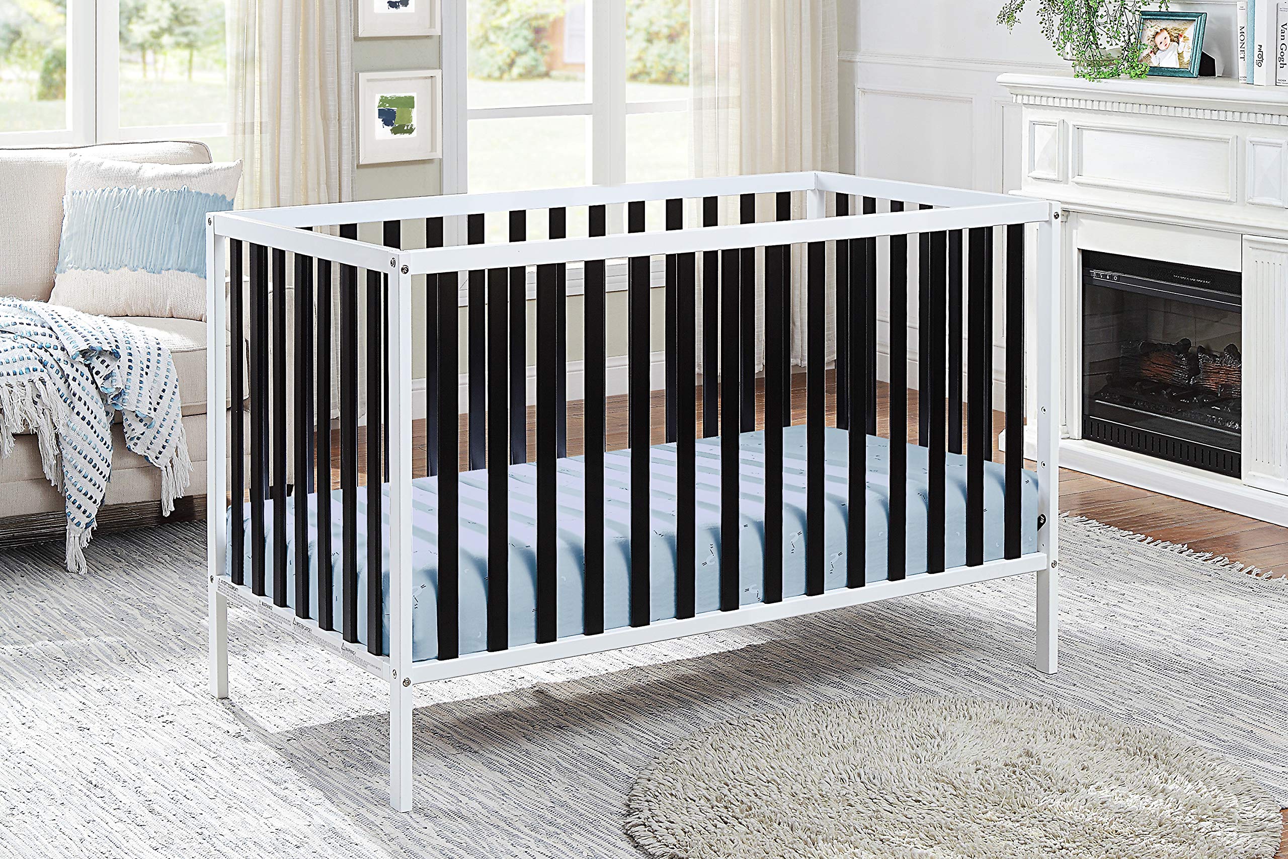MQIAE 5-in-1 Convertible Baby Crib - White/Black | Converts to Toddler Bed & Daybed | Fits Standard Full-Size Crib Mattress | Safe Nursery Furniture for Newborns & Toddlers | Perfect for Baby Rooms & Daycare Centers