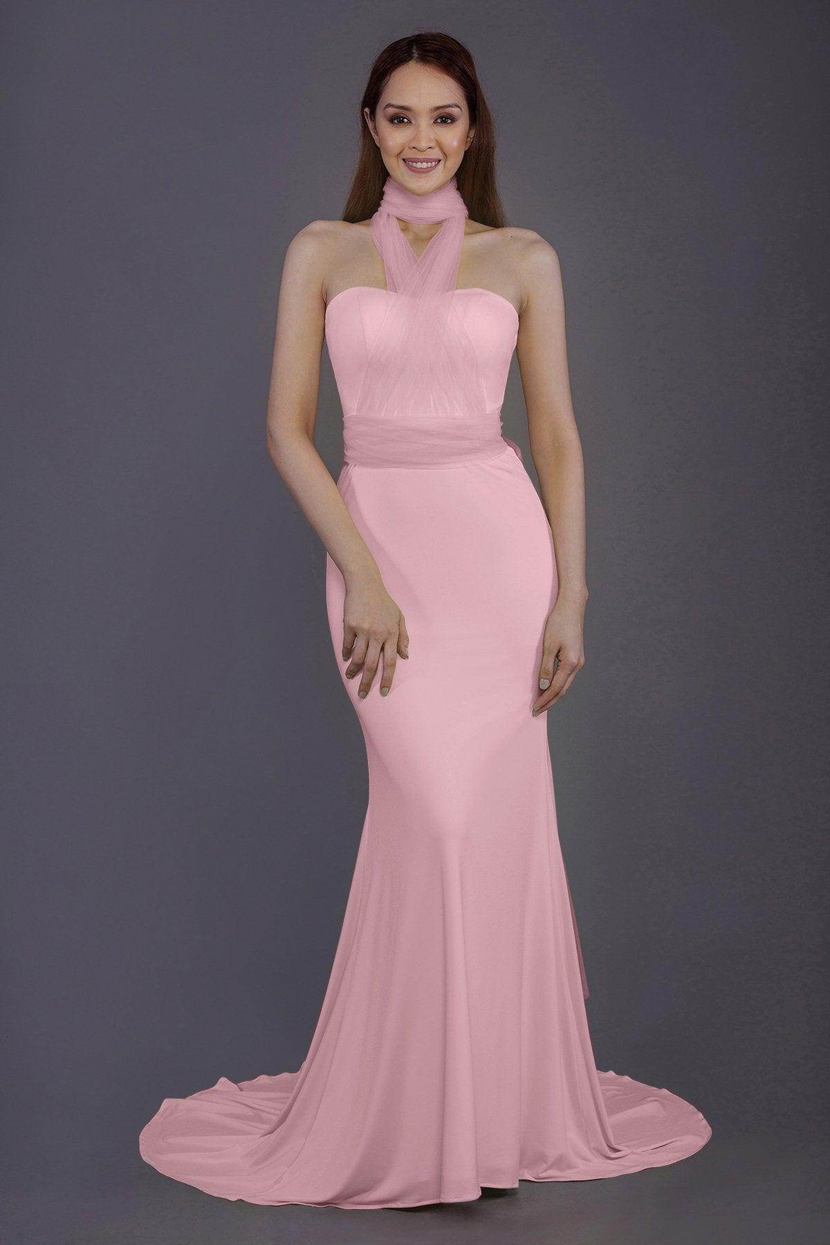 Elegant Mermaid Court Train Knitted Fabric Bridesmaid Dress PR3498 - Perfect for Weddings, Formal Events & Special Occasions