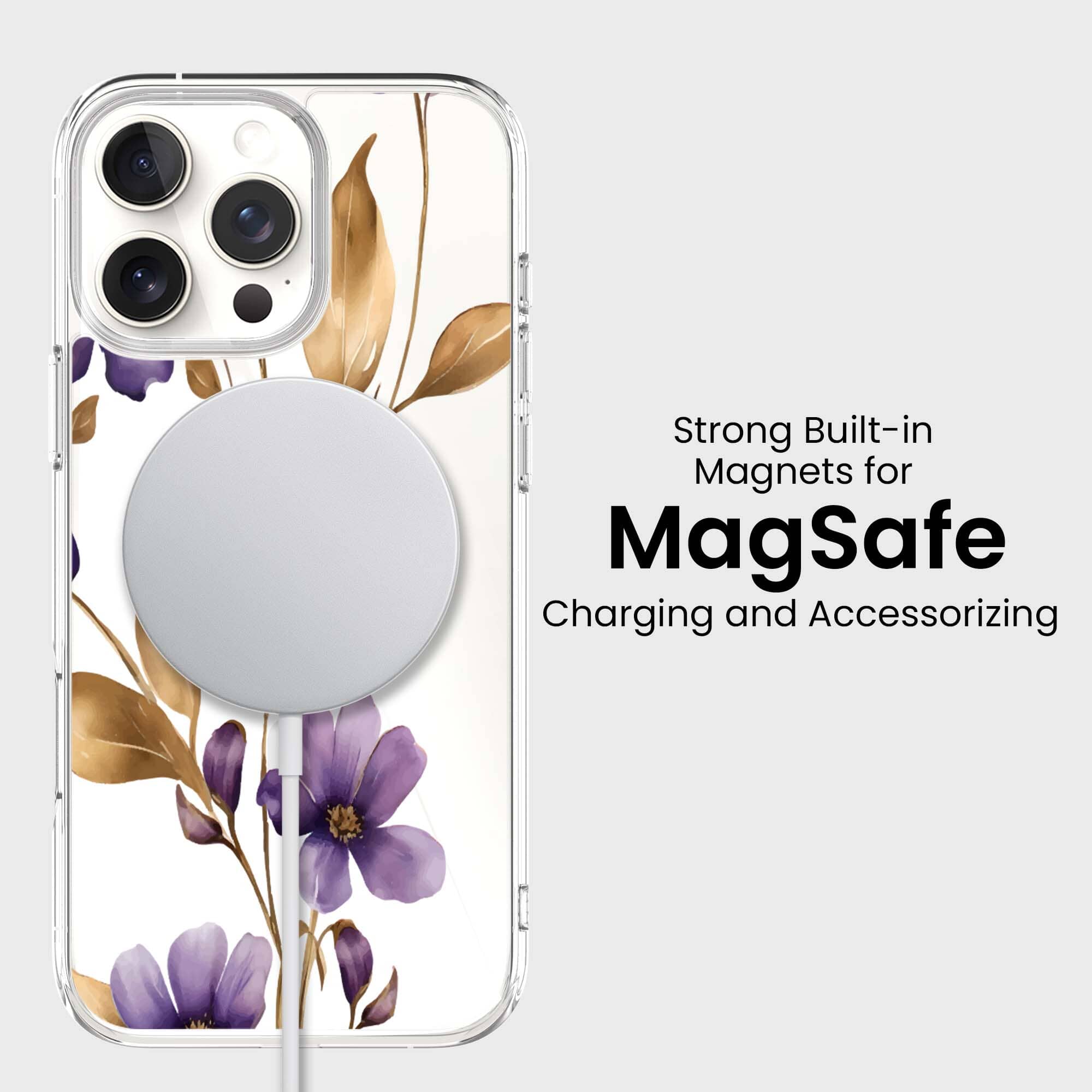 MagSafe iPhone 16 Pro Max Case - Purple Wildflower Clear Protective Cover | Slim Fit, Shockproof & Wireless Charging Compatible | Perfect for Daily Use, Travel & Outdoor Activities