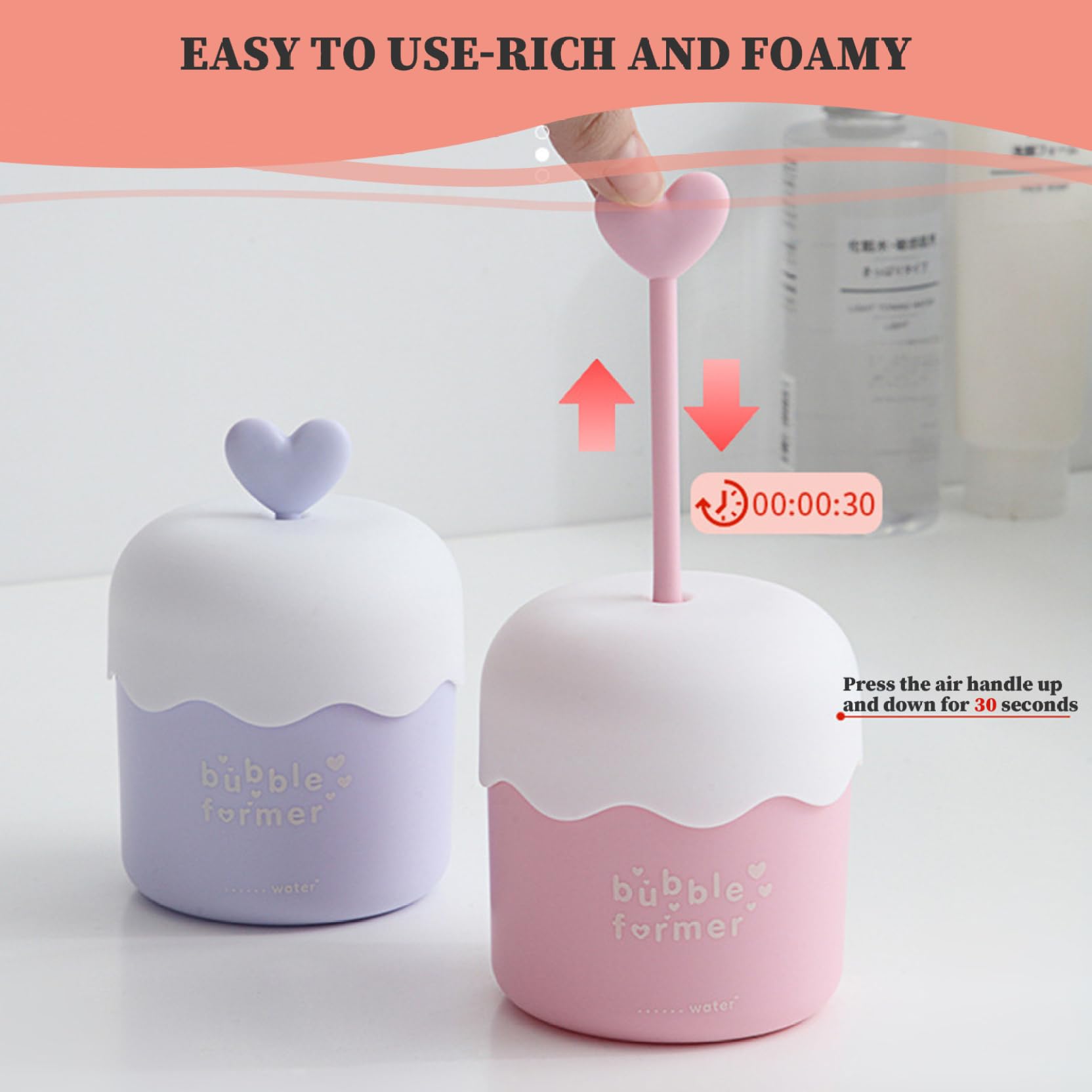 2Pcs Heart Design Skincare Bubble Foam Maker - Portable Face Wash Cleanser Foamer for Fast Foaming | PP Material for Home & Travel Use | Perfect for Gentle Facial Cleansing & Spa Days