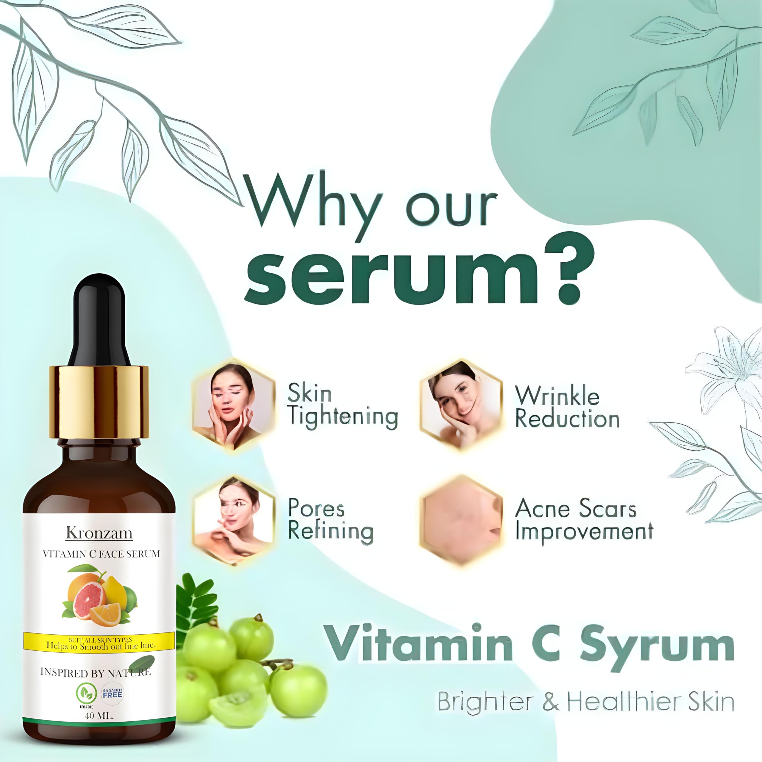 Kronzam Multi Vitamin Face Serum for Men & Women - Anti-Aging, Brightening & Hydrating Skincare for Day & Night Use