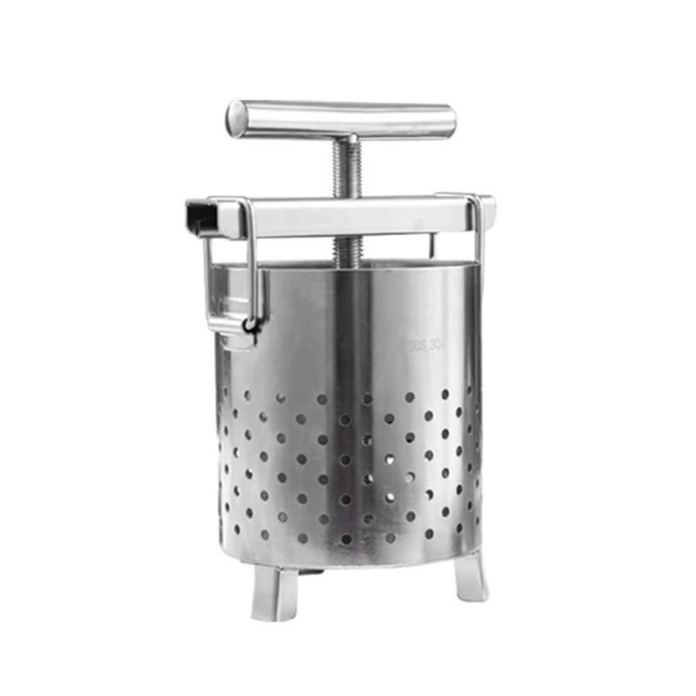 Stainless Steel Manual Fruit Wine Press & Honey Extractor - T-Handle Cheese Tincture Herb Press Machine for Home Brewing, Beekeeping & DIY Projects | Stable Base for Easy Juicing & Extraction