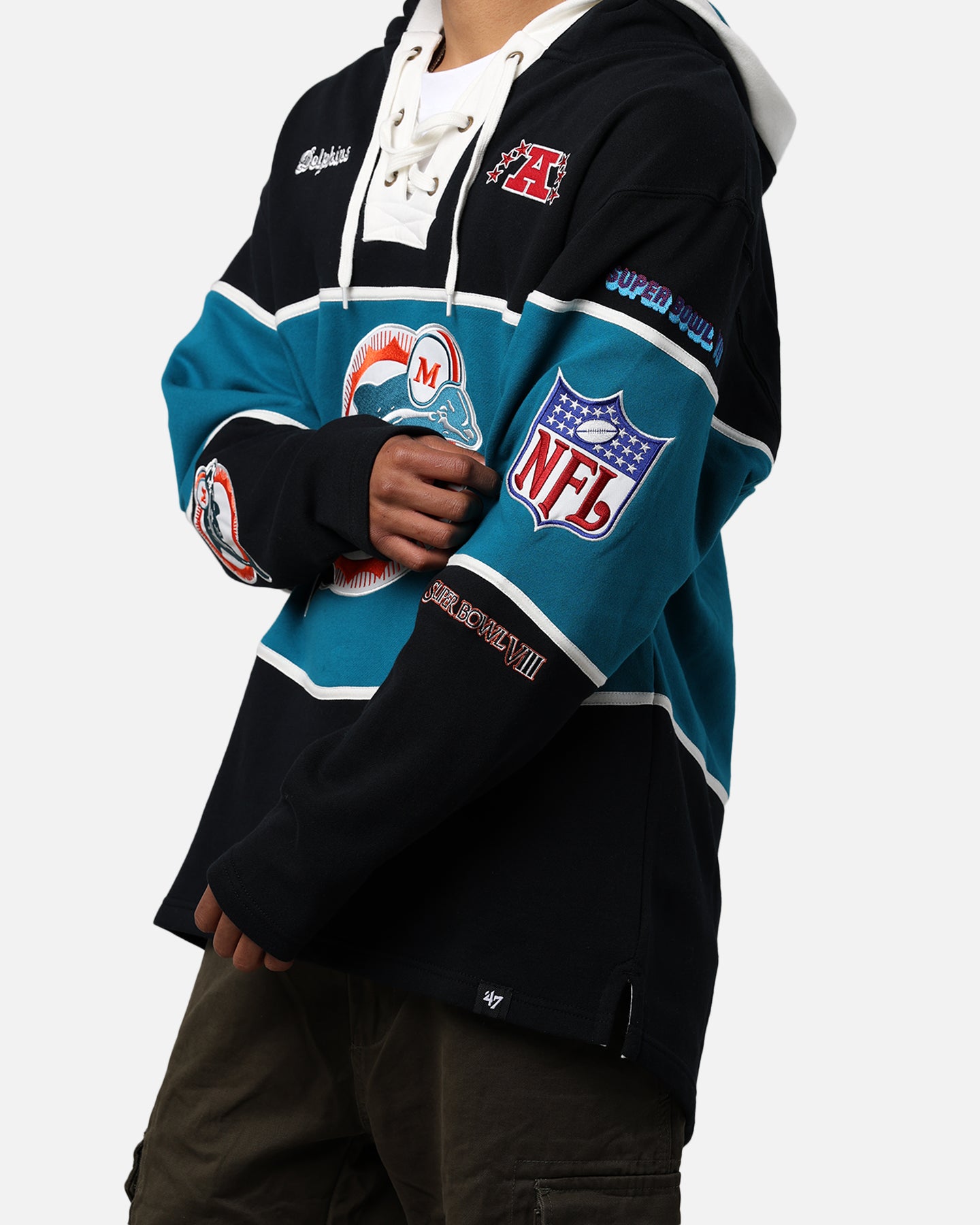 47 Brand Miami Dolphins Super Bowl Gridiron Lacer Hoodie - NFL Football Fan Apparel for Men & Women - Perfect for Game Day, Tailgating & Cold Weather