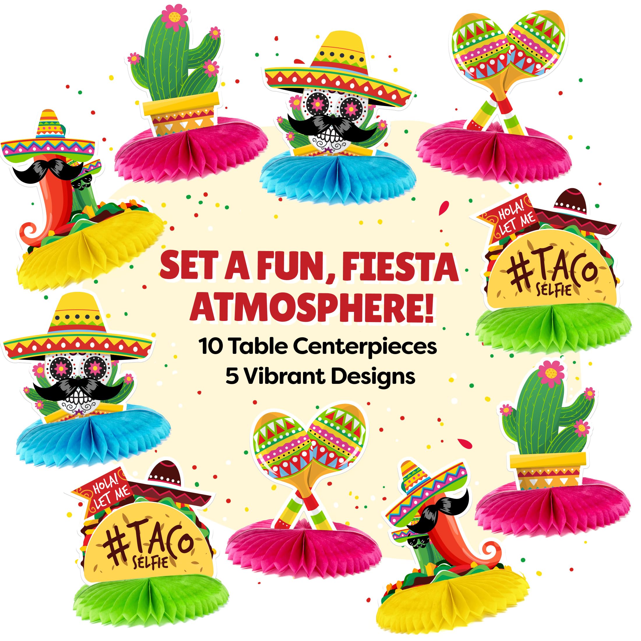 Vibrant Cinco De Mayo Party Decorations Set - 10-Pack Mexican Fiesta Table Centerpieces for Cinco De Mayo, Mexican Themed Parties & Celebrations - Perfect for Home Decor, Restaurant Displays & Festive Events