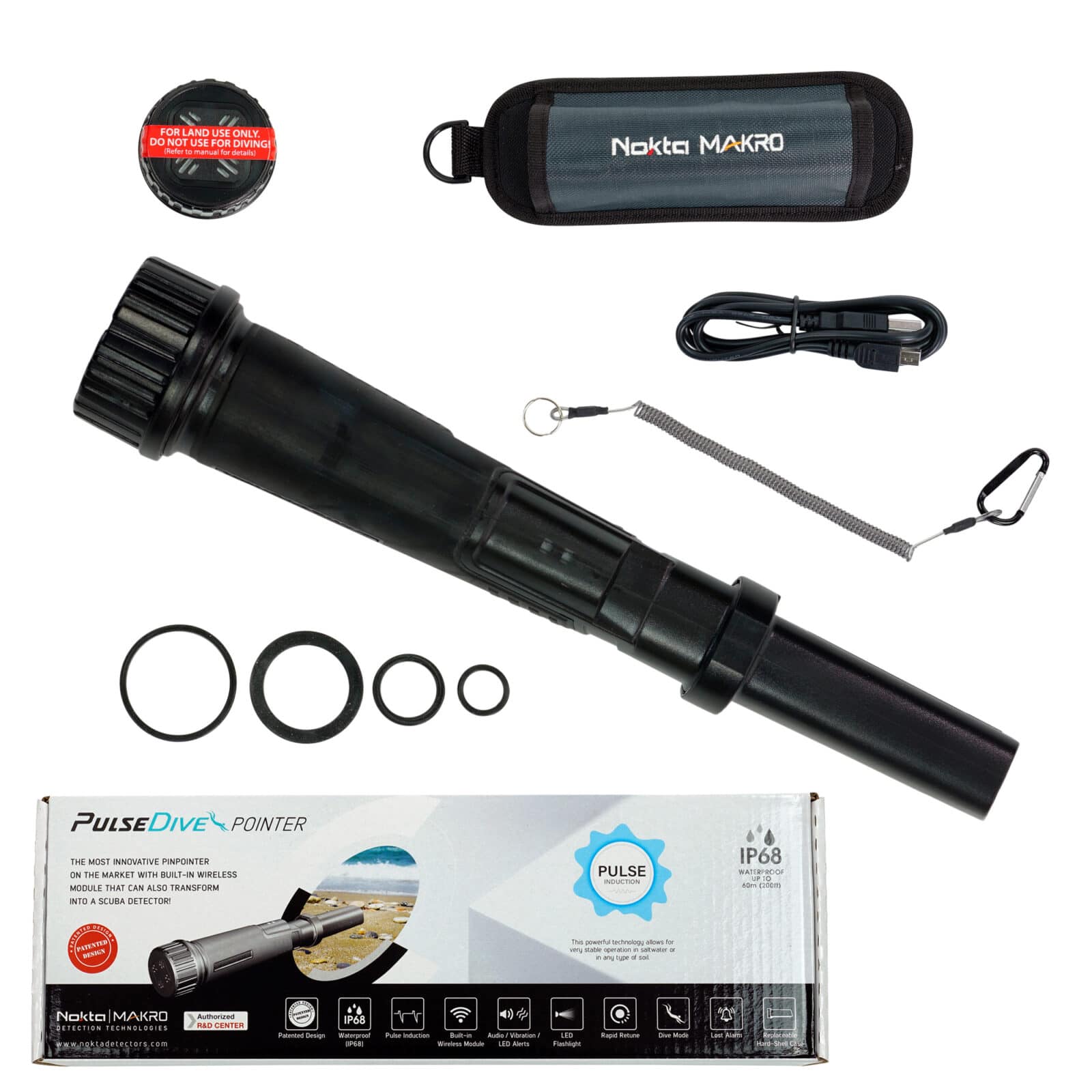 Nokta PulseDive Pinpointer - Waterproof Metal Detector Pinpointer with LED Light & Vibration Alert for Treasure Hunting, Beach, and Outdoor Adventures (Black)