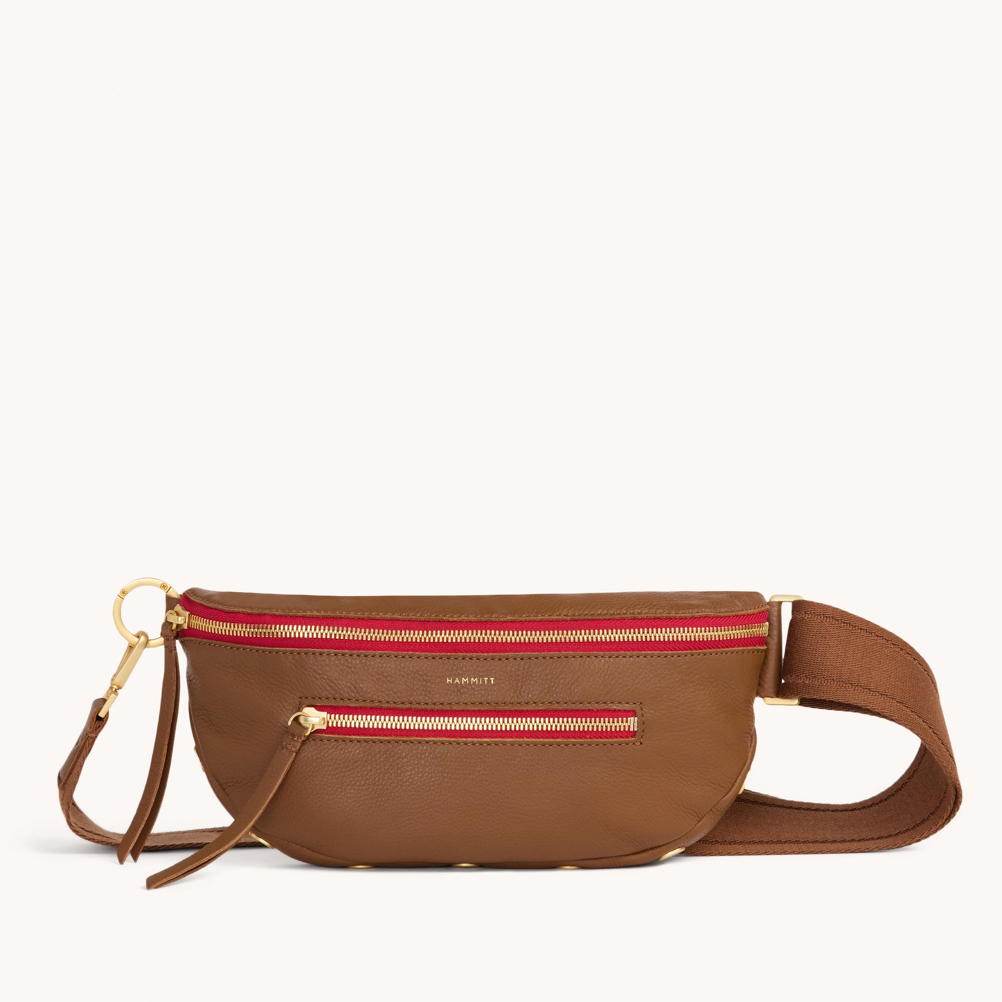 Charles Crossbody Bag for Women - Mahogany Pebble Leather with Brushed Gold Hardware & Red Zip Closure | Medium Size | Perfect for Work, Travel & Everyday Use