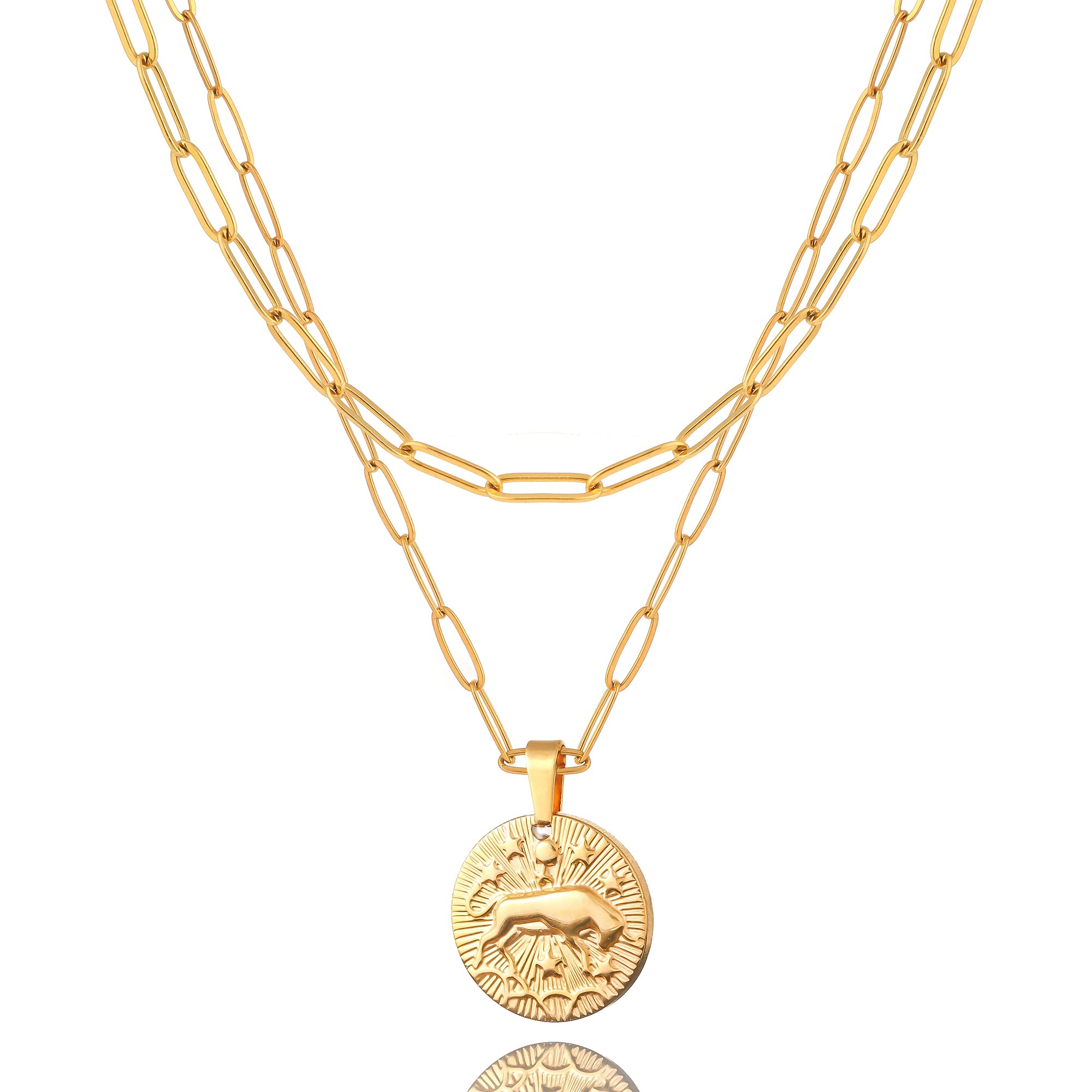 Dainty Zodiac Necklace for Women - 18k Gold Plated Zodiac Sign Pendant Paperclip Chain Layered Necklace - Birthday Gift for Women & Girls - Perfect for Everyday Wear, Layering, and Special Occasions
