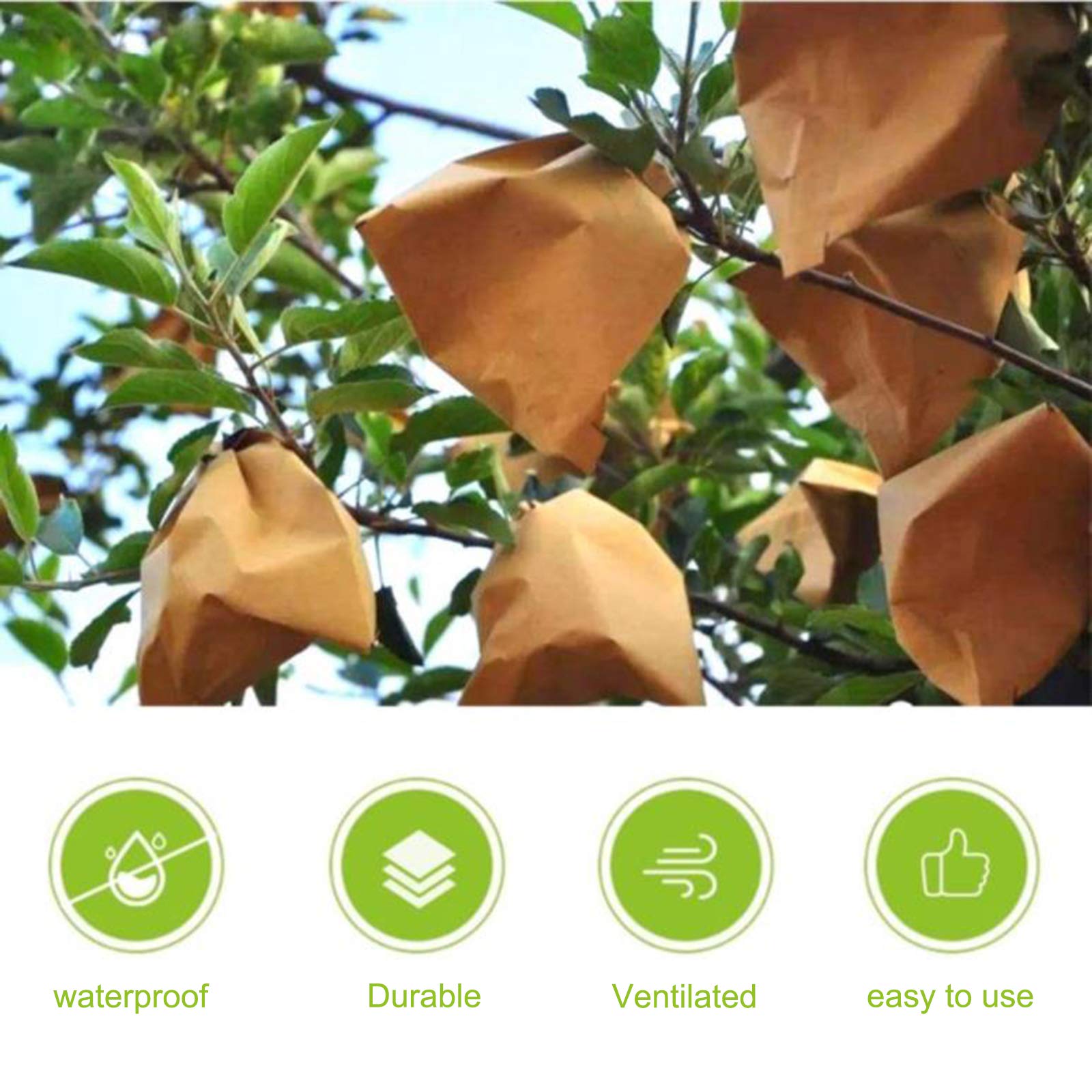 100Pcs Fruit Protection Bags - Pulp Paper Garden Plant Covers for Trees, Flowers & Vegetables with Wire | Eco-Friendly, Breathable & Durable | Perfect for Apple, Pear, Peach & Berry Protection