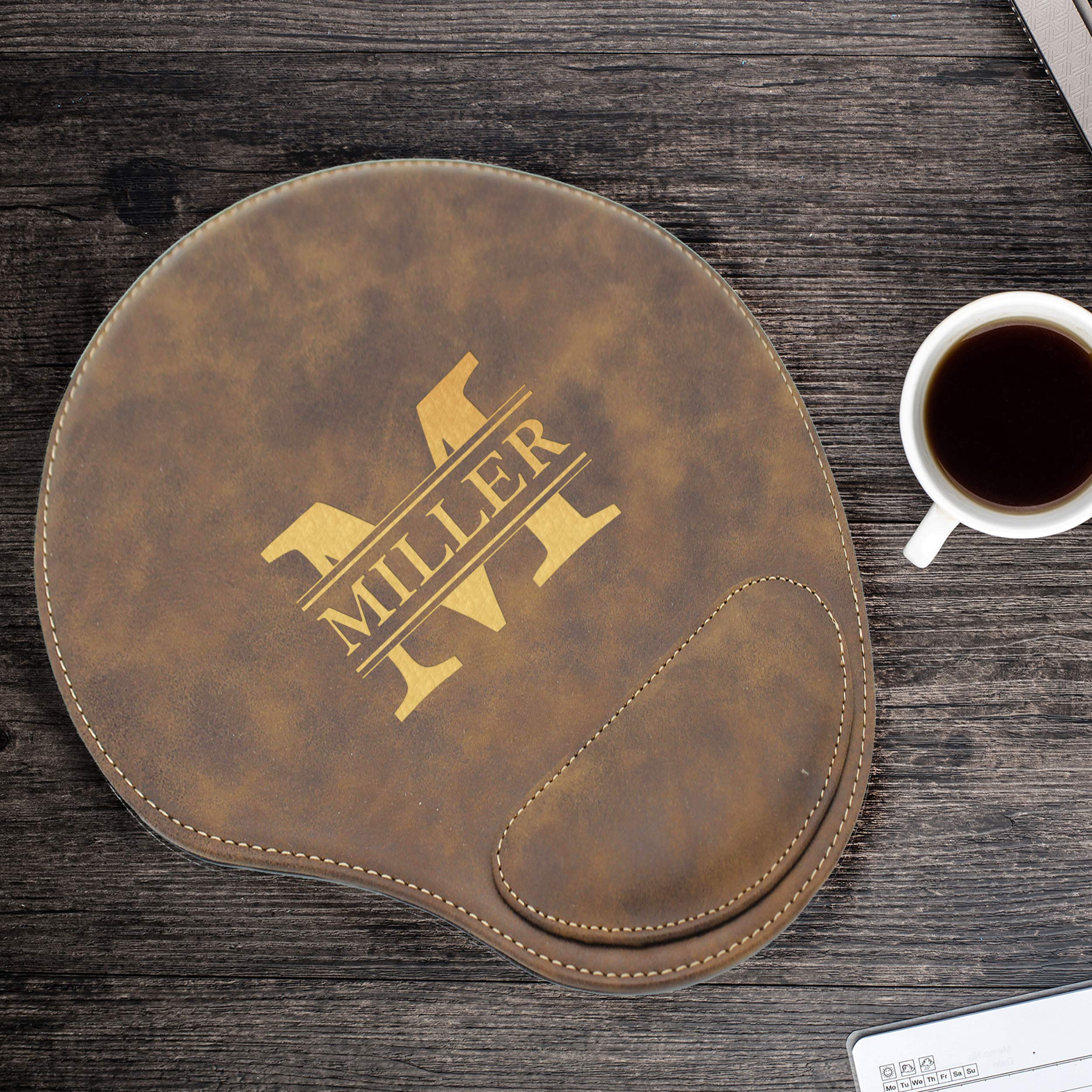 Custom Engraved Mouse Pad with Wrist Support - Personalized Desk Accessory for Office & Gaming - Perfect for Workstations, Home Offices & PC Setups (Rawhide Leather)