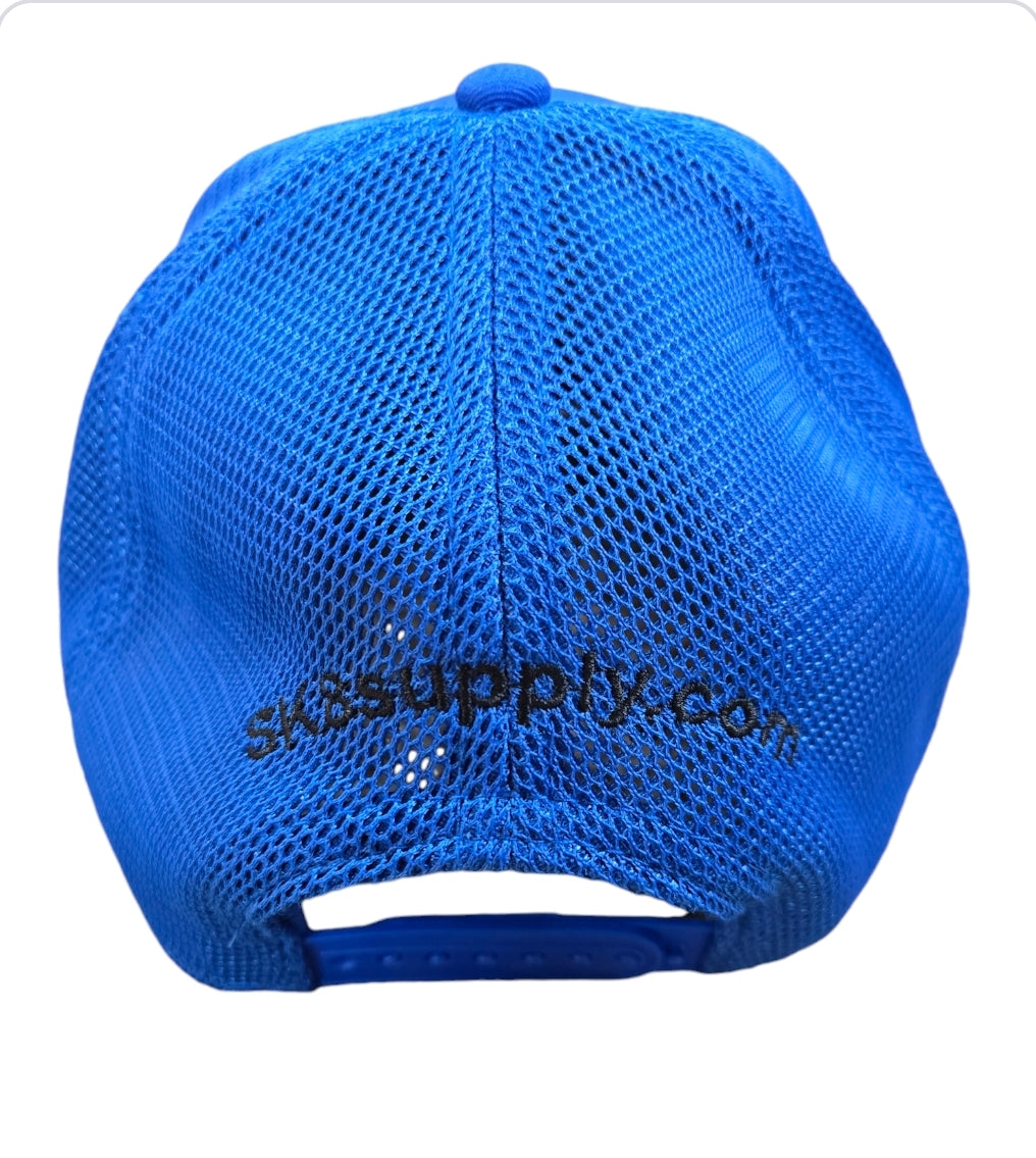 SK8SUPPLY Wes Humpston Skull Logo Trucker Snapback Hat - Blue & Black | Vintage Skate Style for Men & Women | Perfect for Streetwear, Skateboarding & Casual Outfits