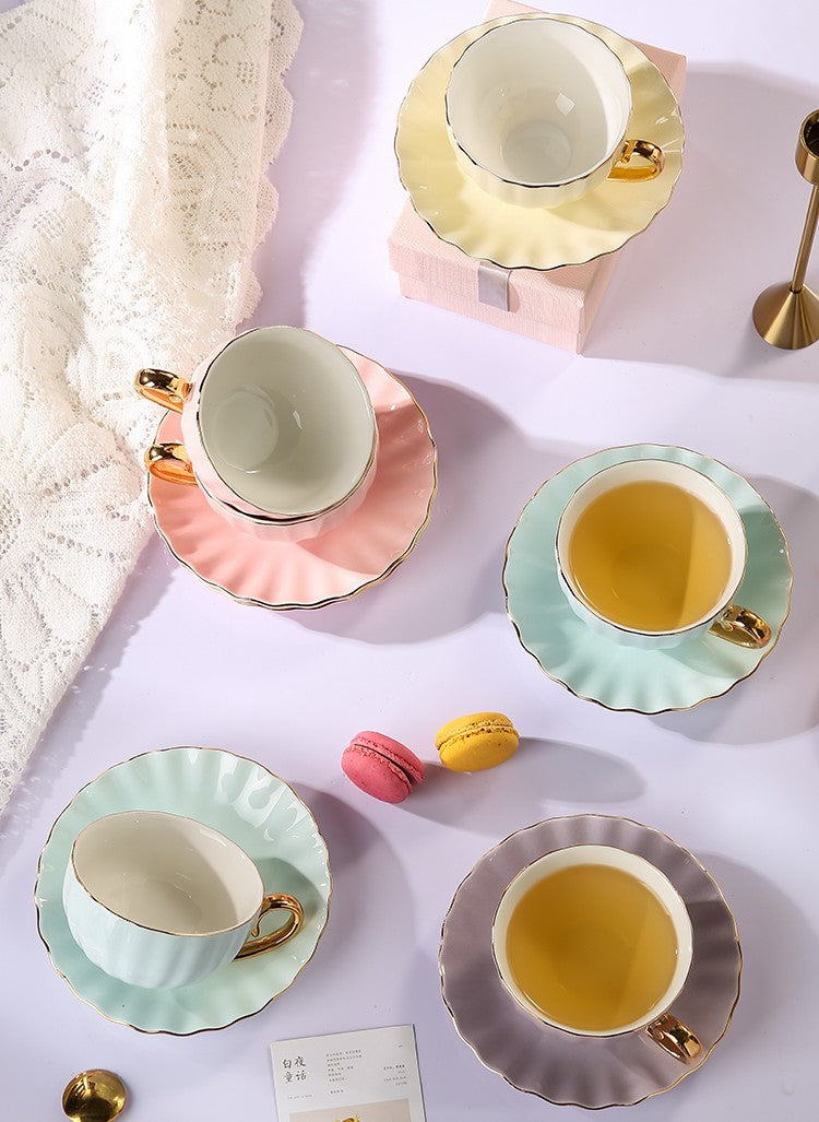 Elegant Macaron Ceramic Coffee Mugs & British Tea Cups Set - Creative Bone China Porcelain Tea Cup with Saucer - Perfect Birthday Gift for Tea Lovers - Ideal for Afternoon Tea, Coffee Break & Home Decor