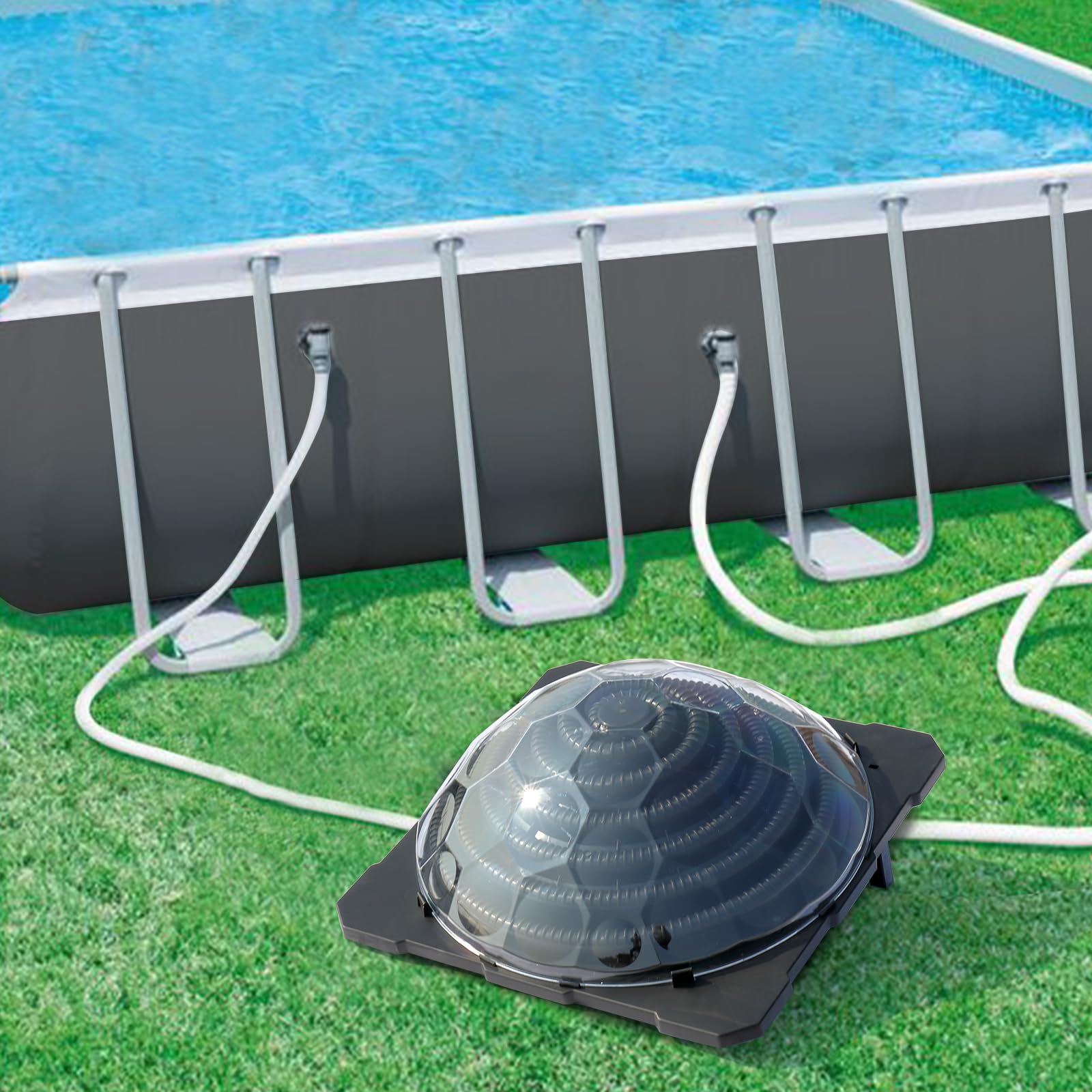 VINGLI Solar Pool Heater for Above Ground Pools - Domed Solar Powered Swimming Pool Heating System with Contour Heating Coil (1 Pack) | Efficient & Eco-Friendly Warm Water Solution for Backyard, Inflatable & Family Pools
