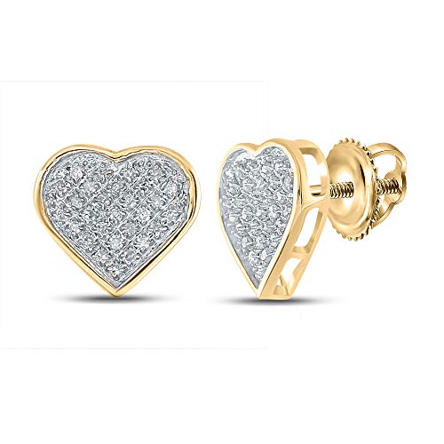 Women's Solid Yellow Sterling Silver Round Diamond Heart Earrings 1/6 Cttw - Elegant Jewelry Gift for Valentine's Day, Anniversary & Special Occasions