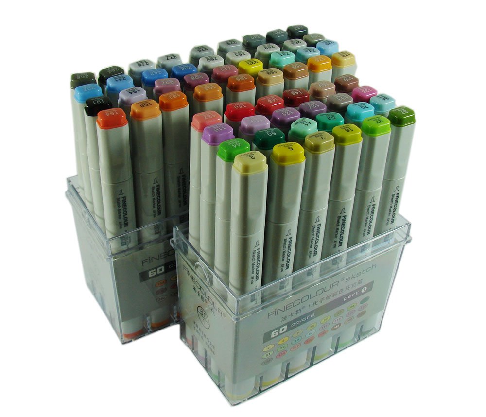Lanxivi 60 Colors Finecolour Sketch Marker Pen Set - Oil Based Artist Markers for Drawing, Sketching & Coloring - Perfect for Professional Artists, Students & DIY Craft Projects