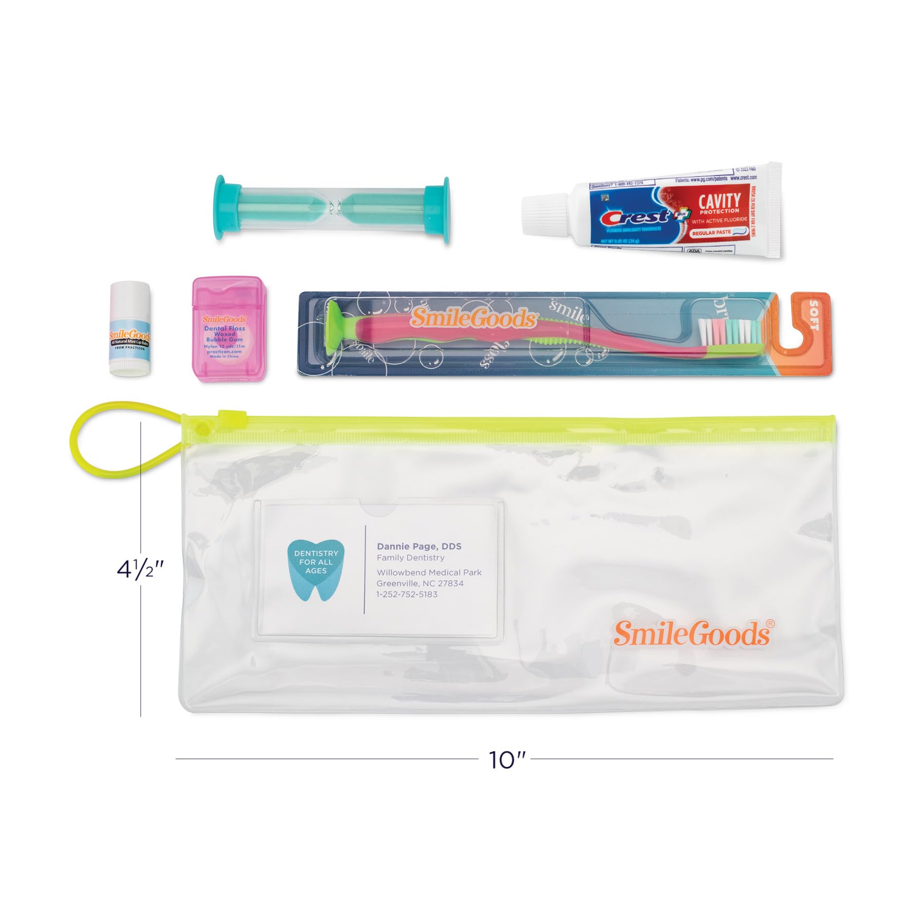 Practicon Kids Travel Dental Care Kit - TSA Friendly Toothbrush, Crest Toothpaste, Floss, Lip Balm & Sand Timer | Perfect for School, Vacations & Sleepovers | Child Oral Hygiene Essentials