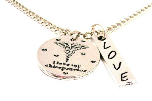 I Love My Chiropractor Sterling Silver Love Charm Necklace - 18 Inch Adjustable Chain for Chiropractic Appreciation Gifts & Everyday Wear