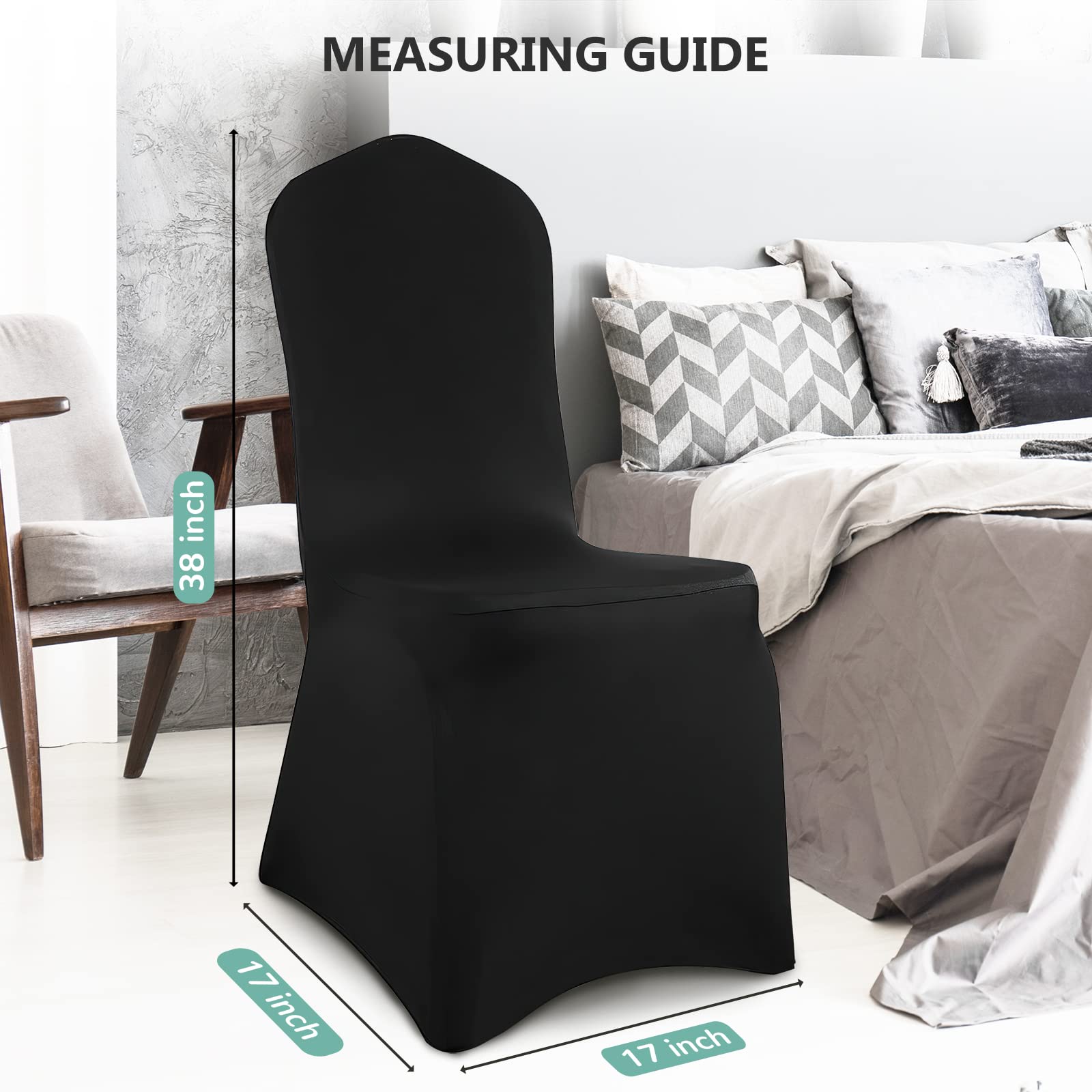 Washable Stretch Chair Covers for Dining Room - Polyester Spandex Slipcovers for Wedding, Party & Banquet (100-Pack, Flat Black) | Durable & Removable Seat Covers for Home, Restaurant & Event Decor