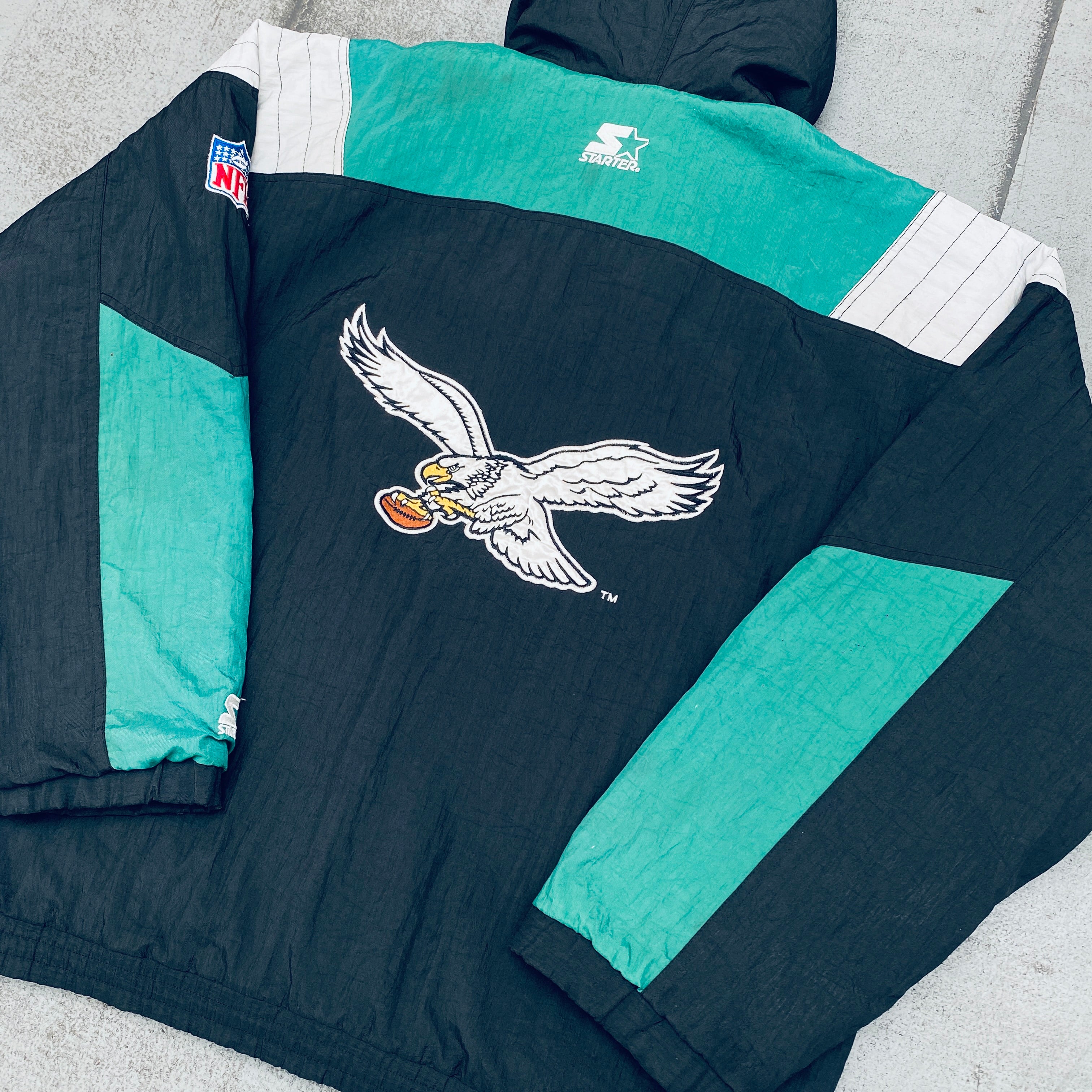 Philadelphia Eagles 1990s Blackout 1/4 Zip Proline Starter Breakaway Jacket - XL | Vintage NFL Football Pullover for Men | Game Day, Tailgating & Casual Wear